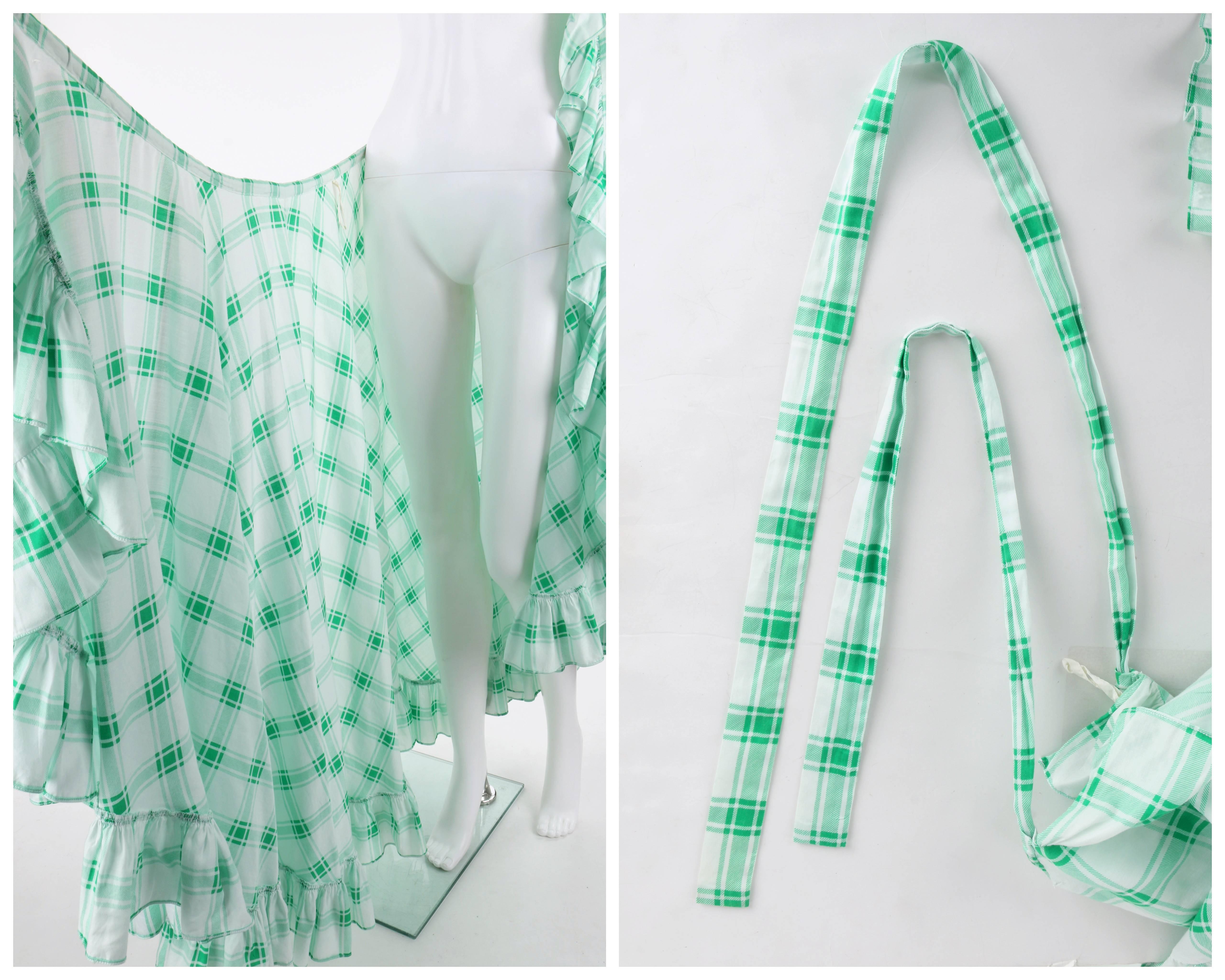 YVES SAINT LAURENT S/S 1978 YSL 2 Pc Green Plaid Peasant Blouse Wrap Skirt Set 1