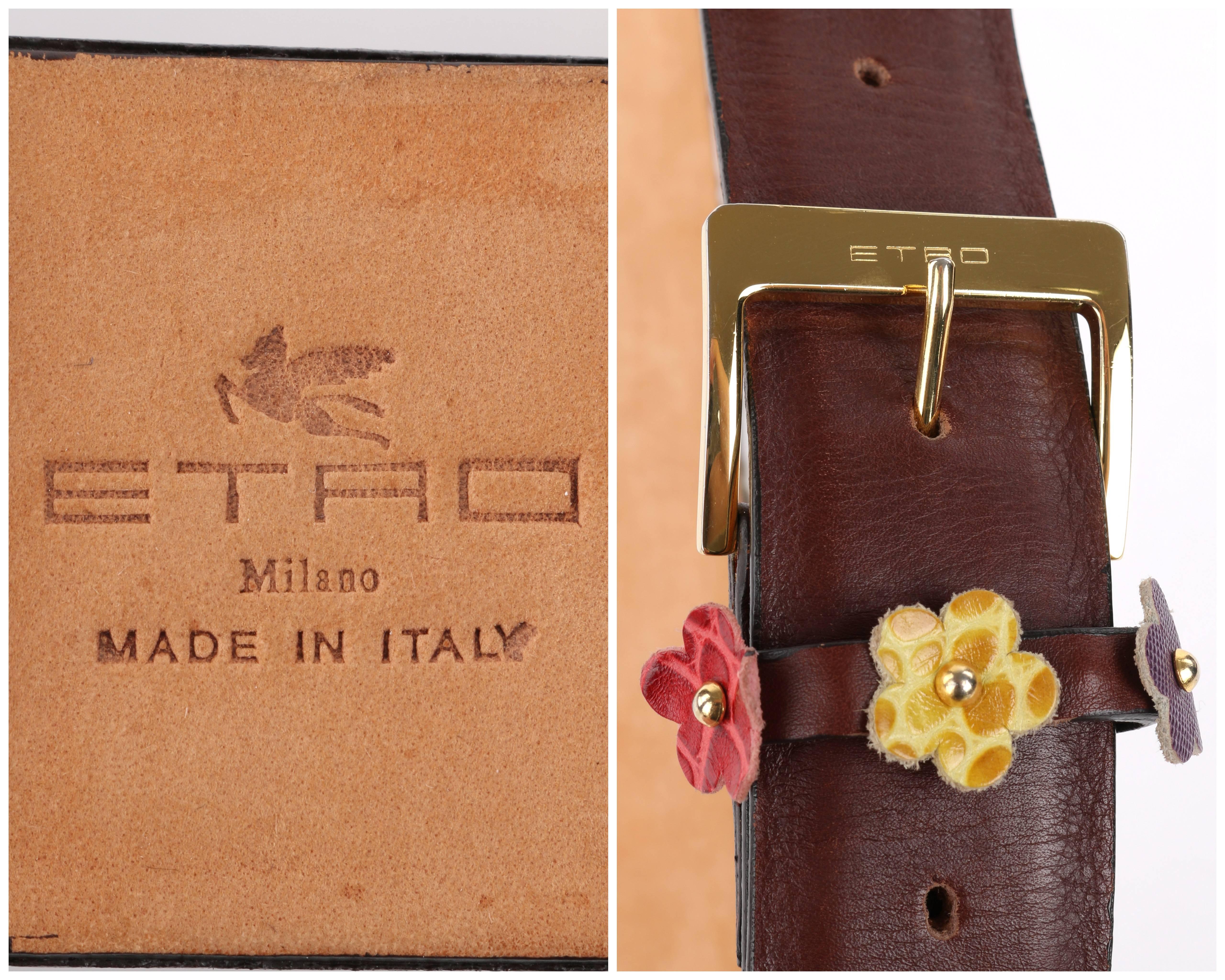 ETRO Milano Multicolor Floral Alligator Studded Leather 3D Belt 2
