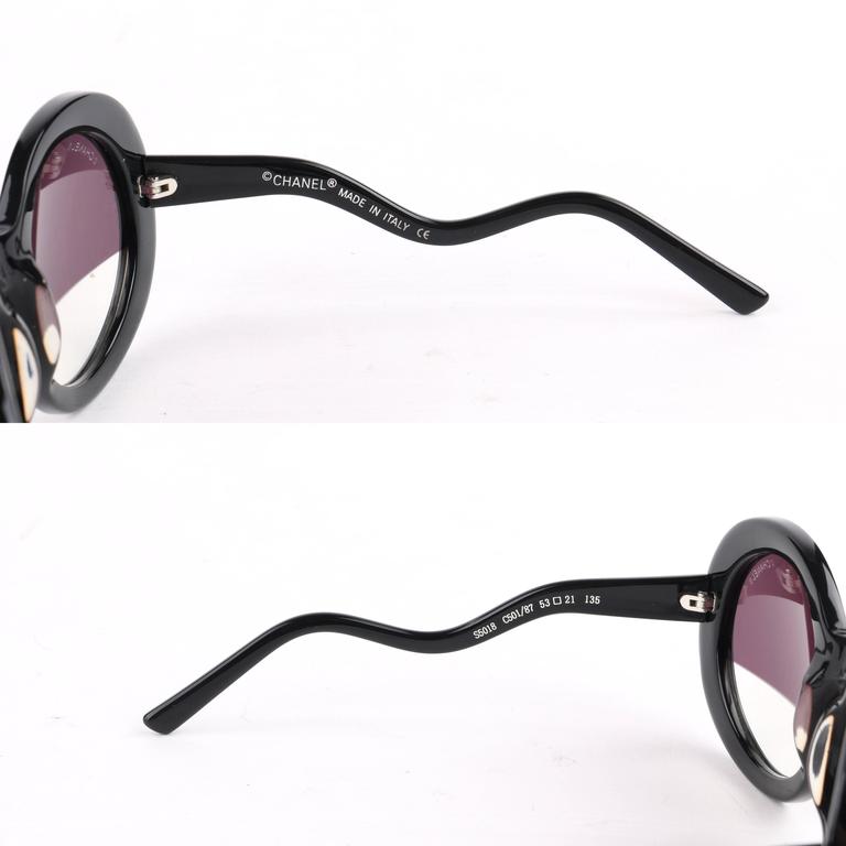 CHANEL S/S 2007 Black Round Halftint Sunglasses S5018 at 1stDibs