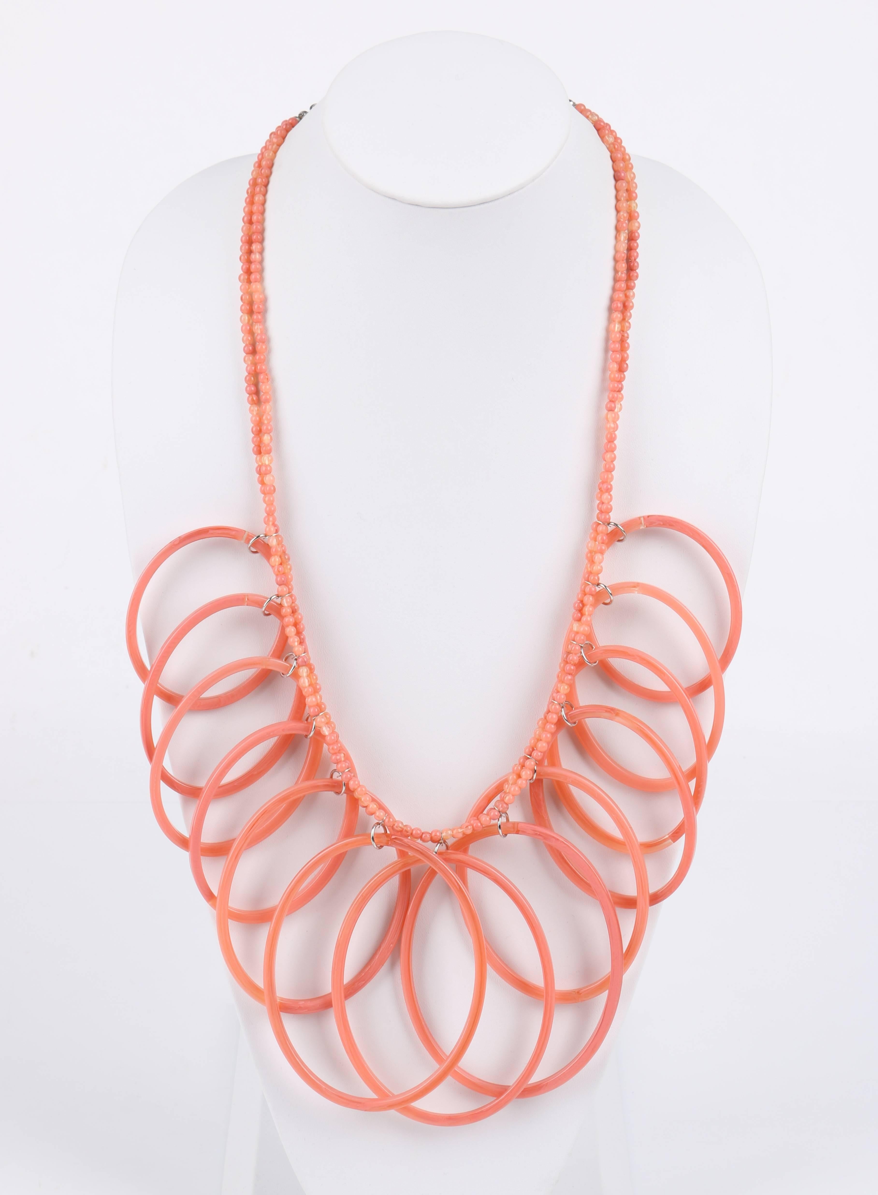 MISSONI c.1980's Pink Salmon Lucite Oval Hoops Statement Necklace NOS In Excellent Condition For Sale In Thiensville, WI