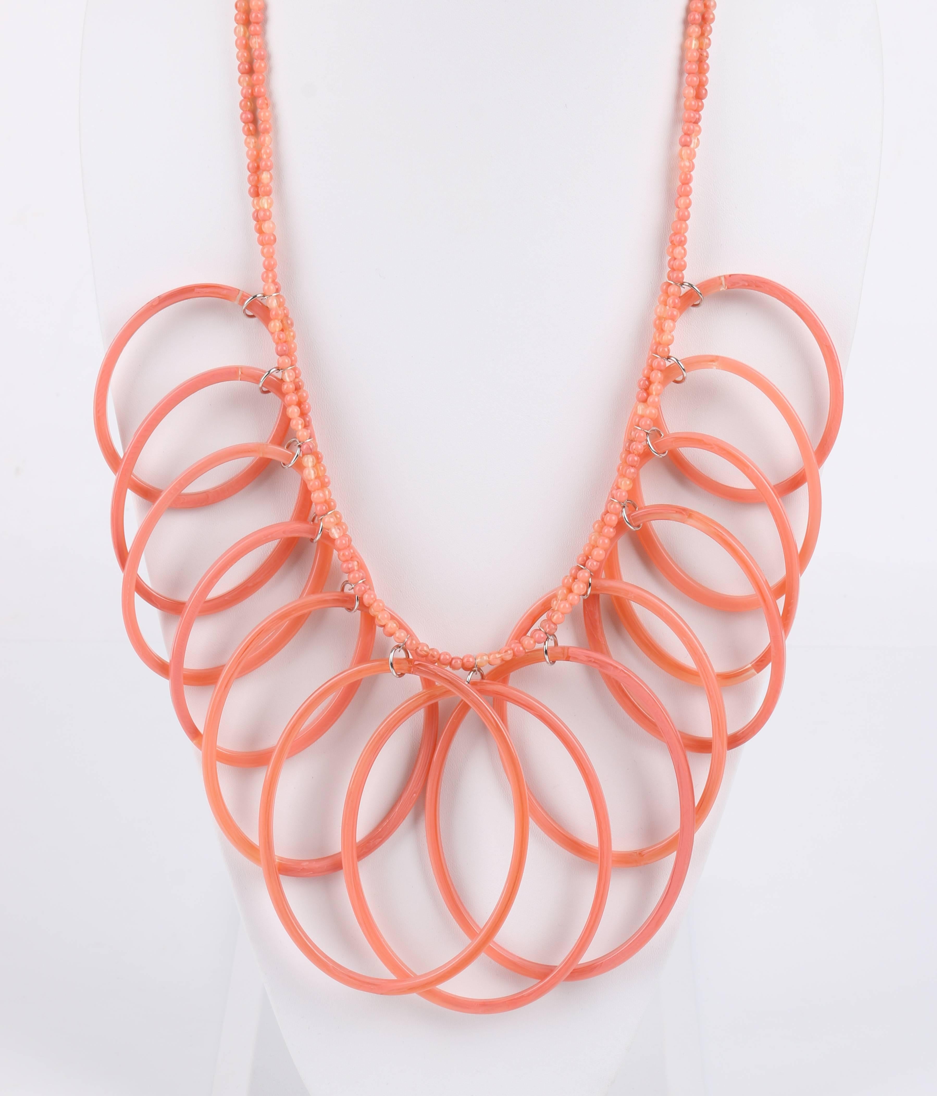 Women's MISSONI c.1980's Pink Salmon Lucite Oval Hoops Statement Necklace NOS For Sale