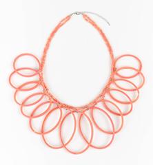 MISSONI c.1980's Pink Salmon Lucite Oval Hoops Statement Necklace NOS