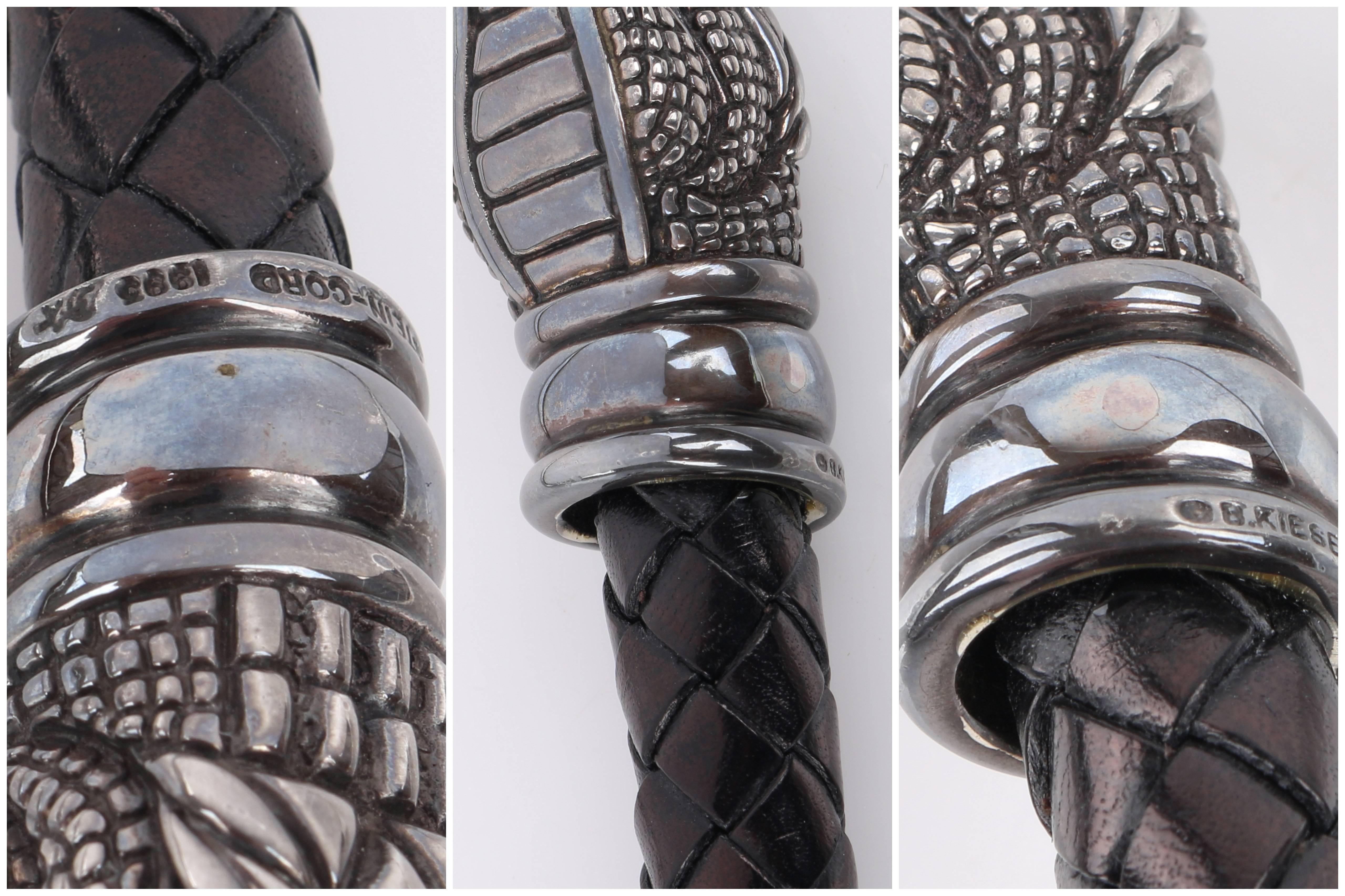 KIESELSTEIN-CORD c.1993 Braided Leather Sterling Silver Alligator Head Choker 6
