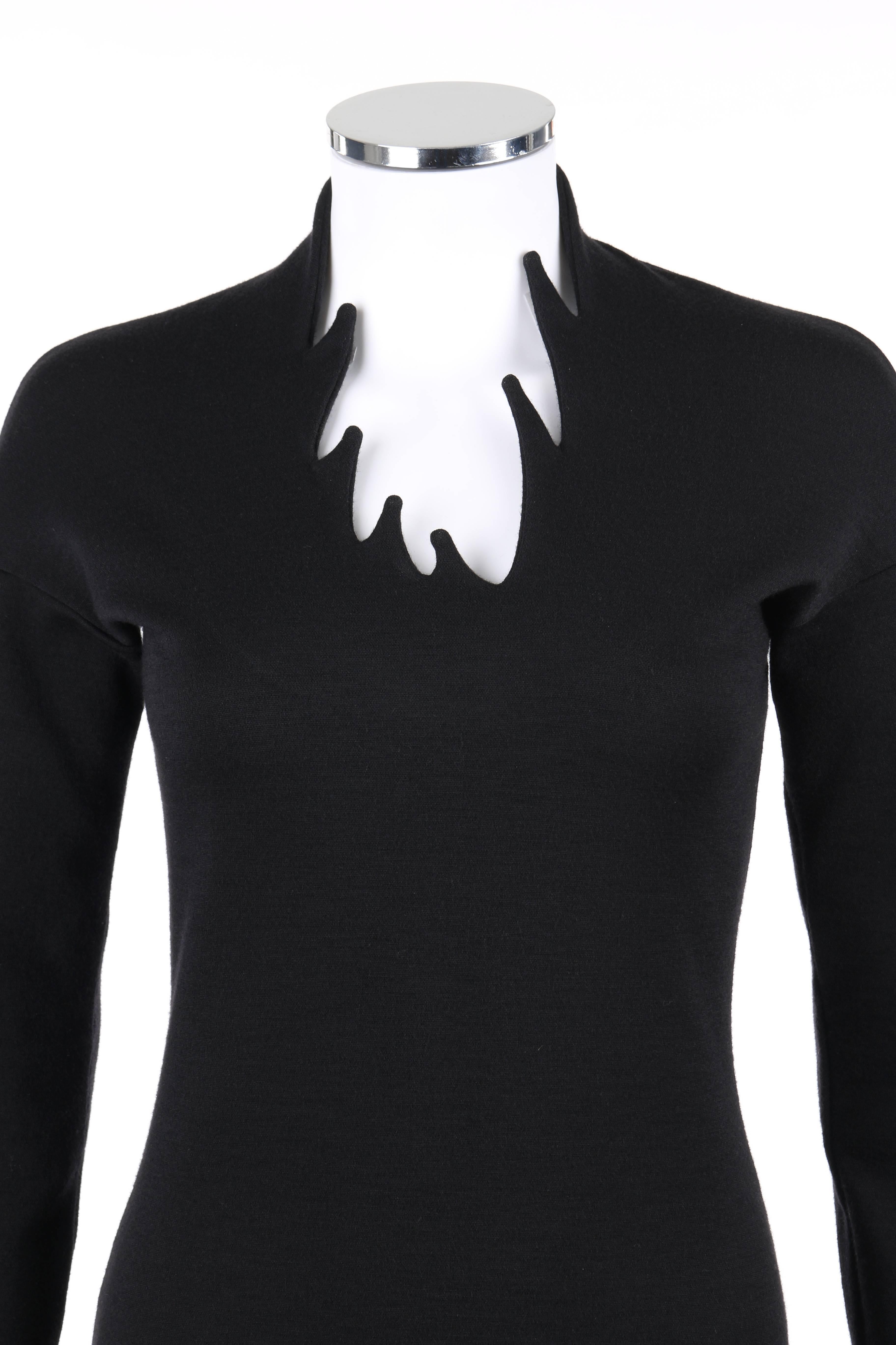 ROMEO GIGLI c.1980's Black Wool Knit Avant Garde Stalagmite Sheath Dress For Sale 1