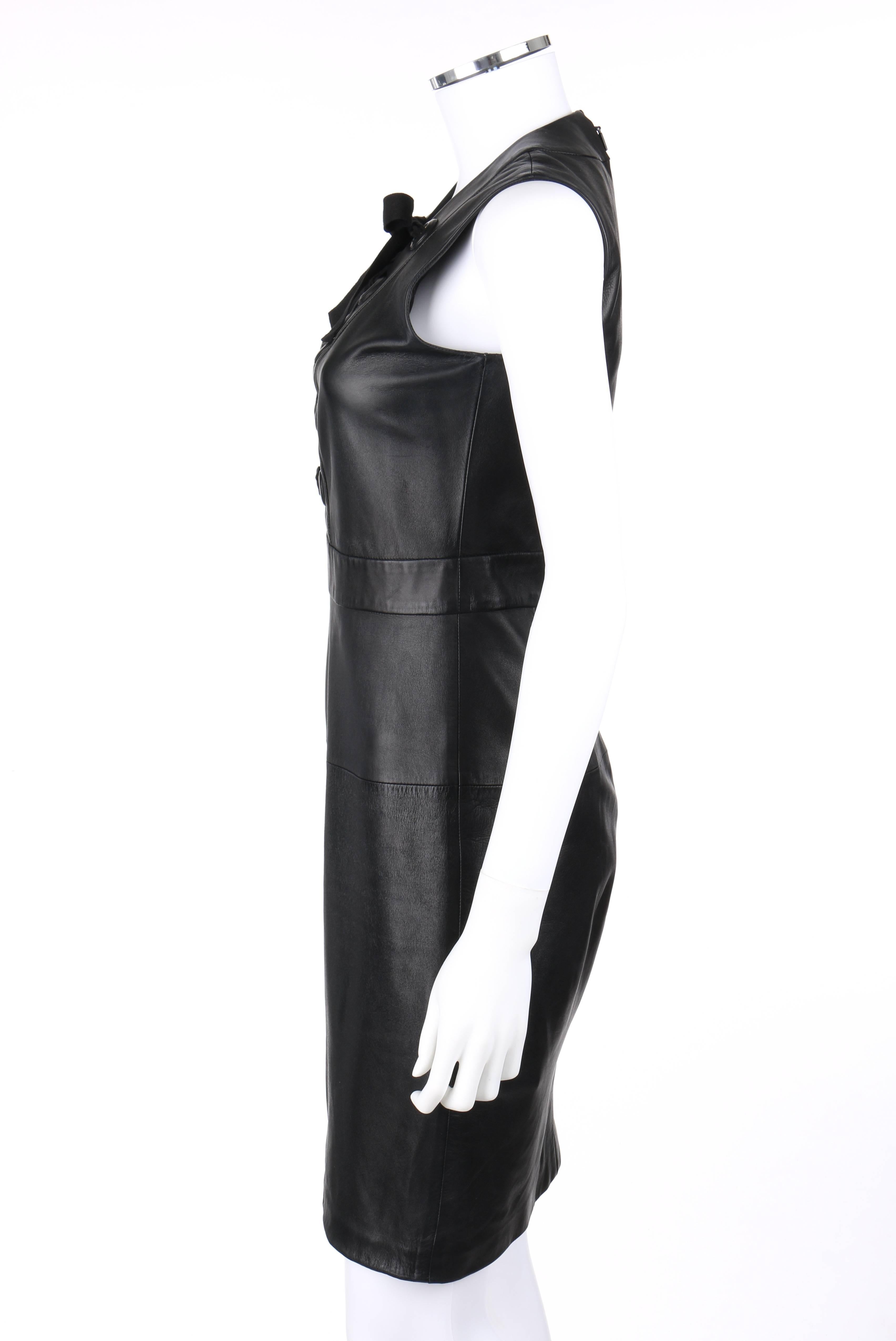 GUCCI S/S 2015 Black Napa Leather Lattice Lace Up Grommeted Sheath Dress 1