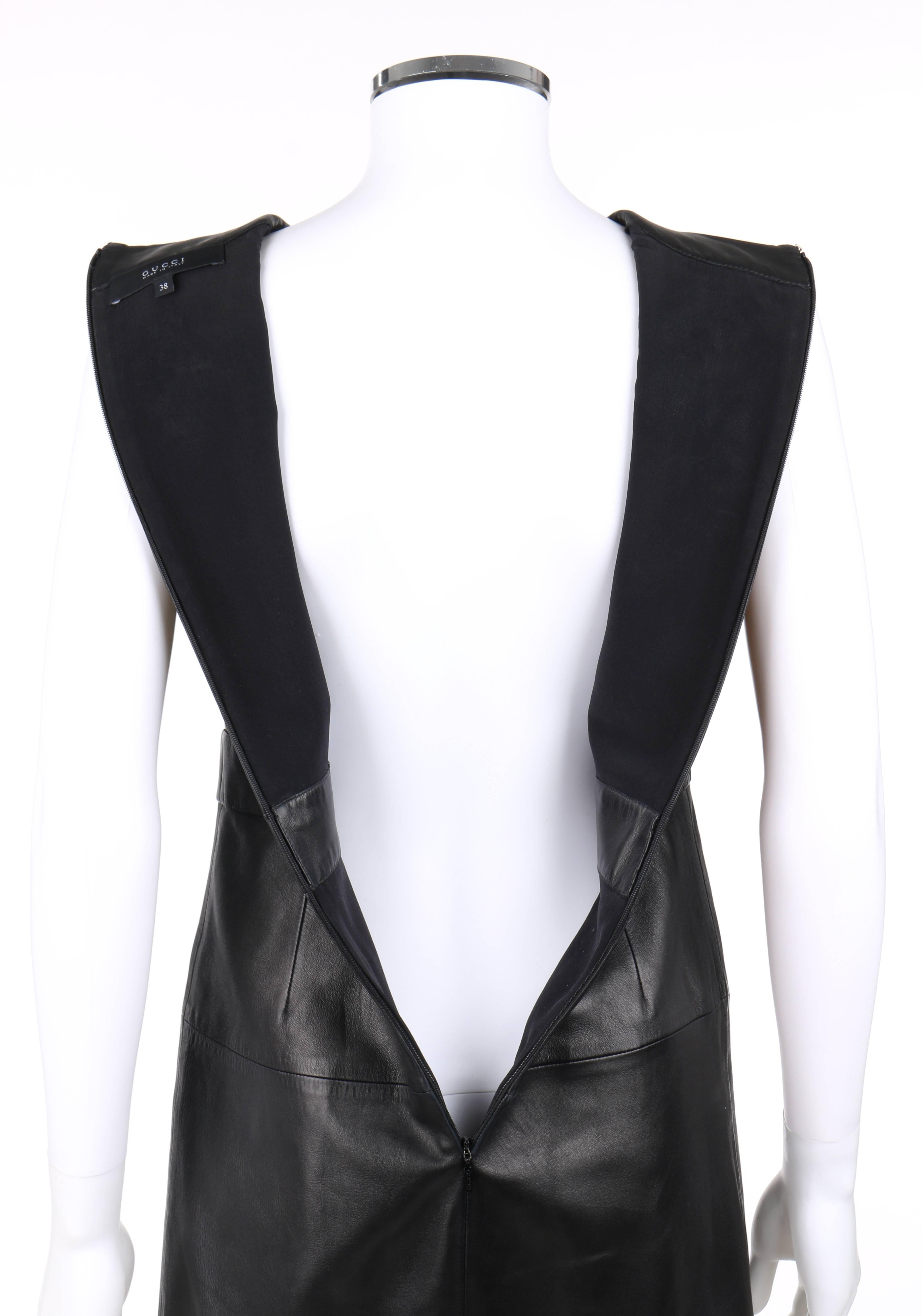 GUCCI S/S 2015 Black Napa Leather Lattice Lace Up Grommeted Sheath Dress 3