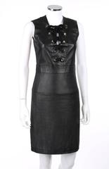 GUCCI S/S 2015 Black Napa Leather Lattice Lace Up Grommeted Sheath Dress
