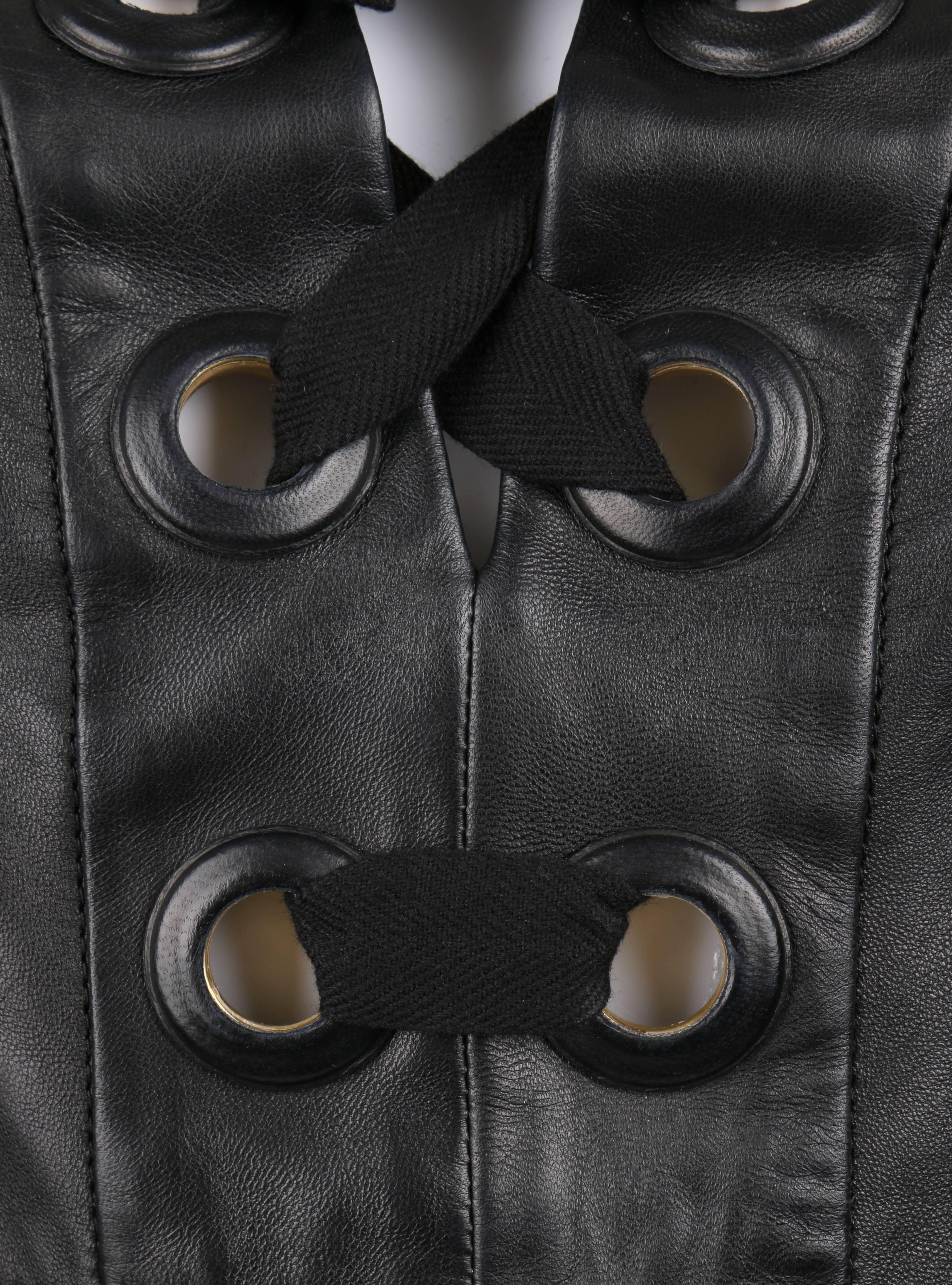 GUCCI S/S 2015 Black Napa Leather Lattice Lace Up Grommeted Sheath Dress 4