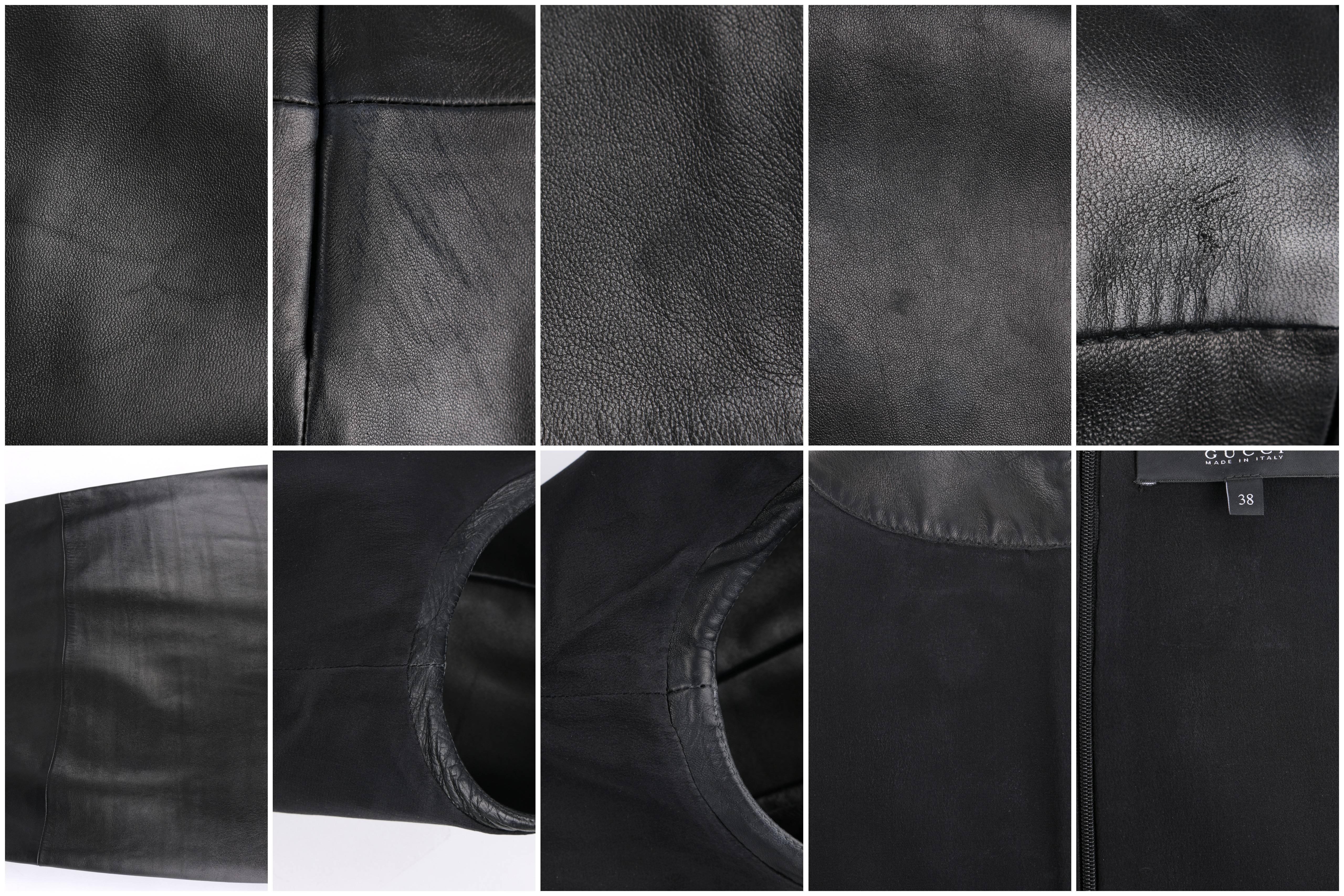 GUCCI S/S 2015 Black Napa Leather Lattice Lace Up Grommeted Sheath Dress 6