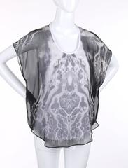 ALEXANDER MCQUEEN c.2010 "Tree Print" Black Silk Chiffon Blouse White Tank Top