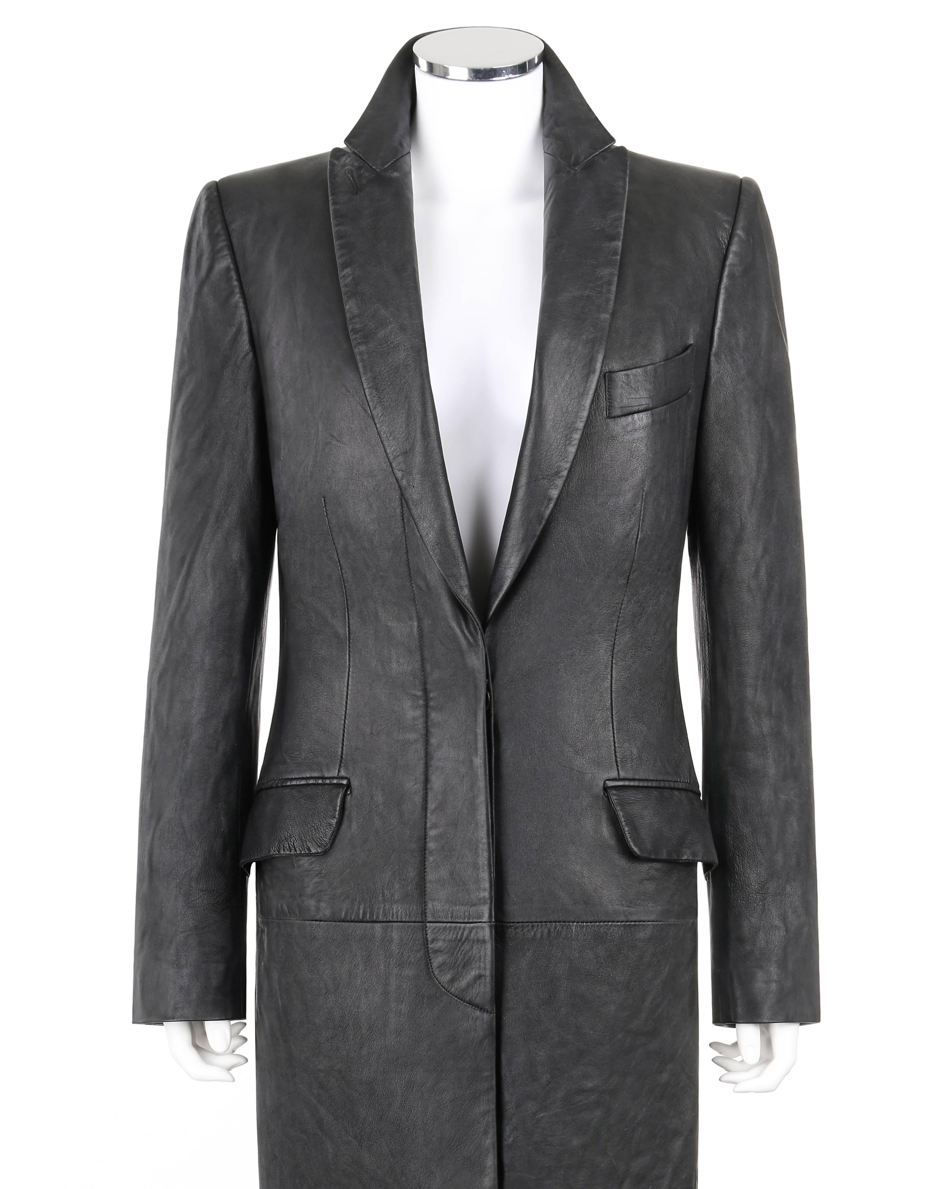 Alexander McQueen A/W 1998 long black genuine leather coat. From Alexander McQueen's 