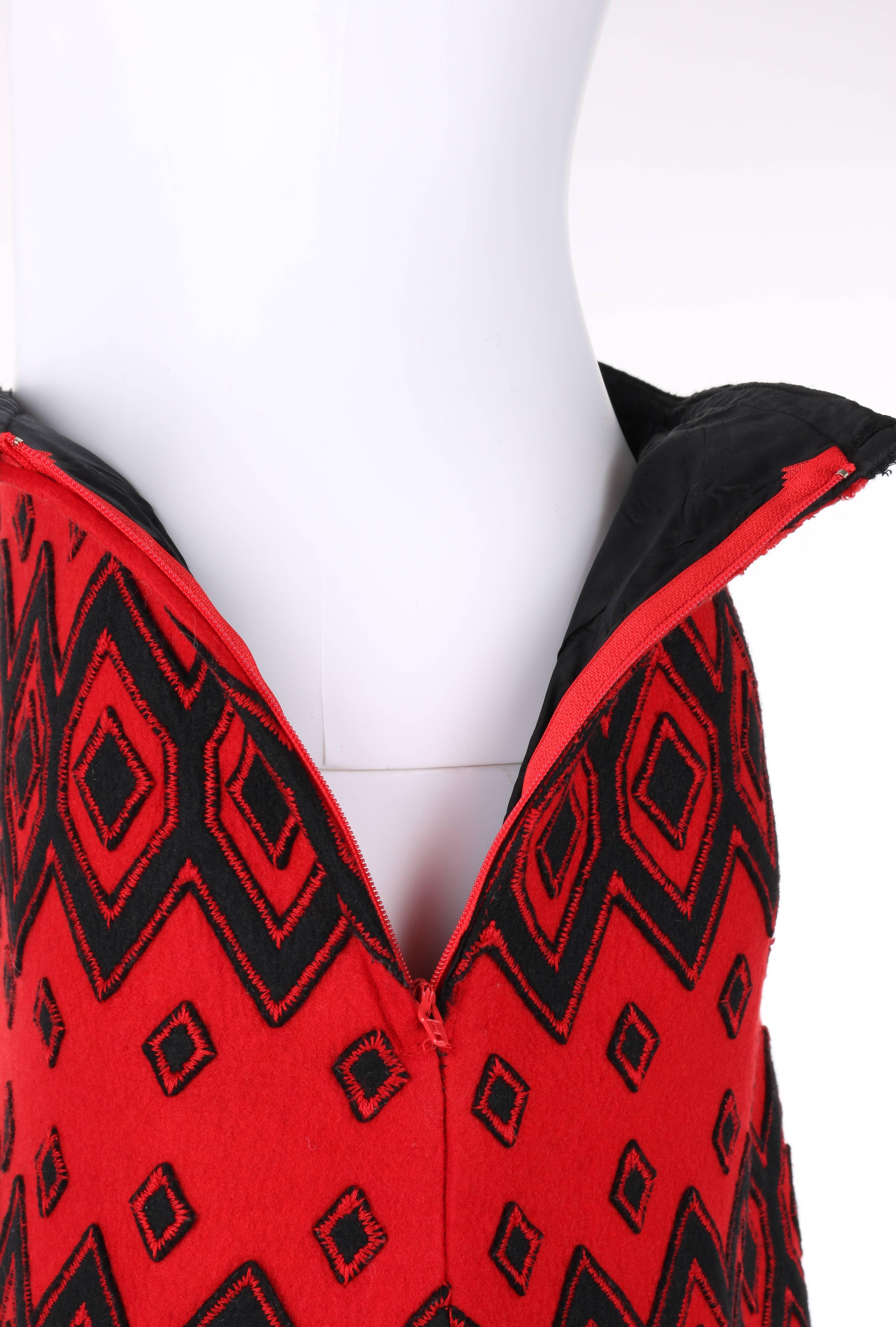 Women's ANNE KLEIN c.1970's Red & Black Diamond Wool Felt A-line Skirt For Sale