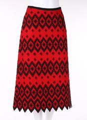 ANNE KLEIN c.1970's Red & Black Diamond Wool Felt A-line Skirt