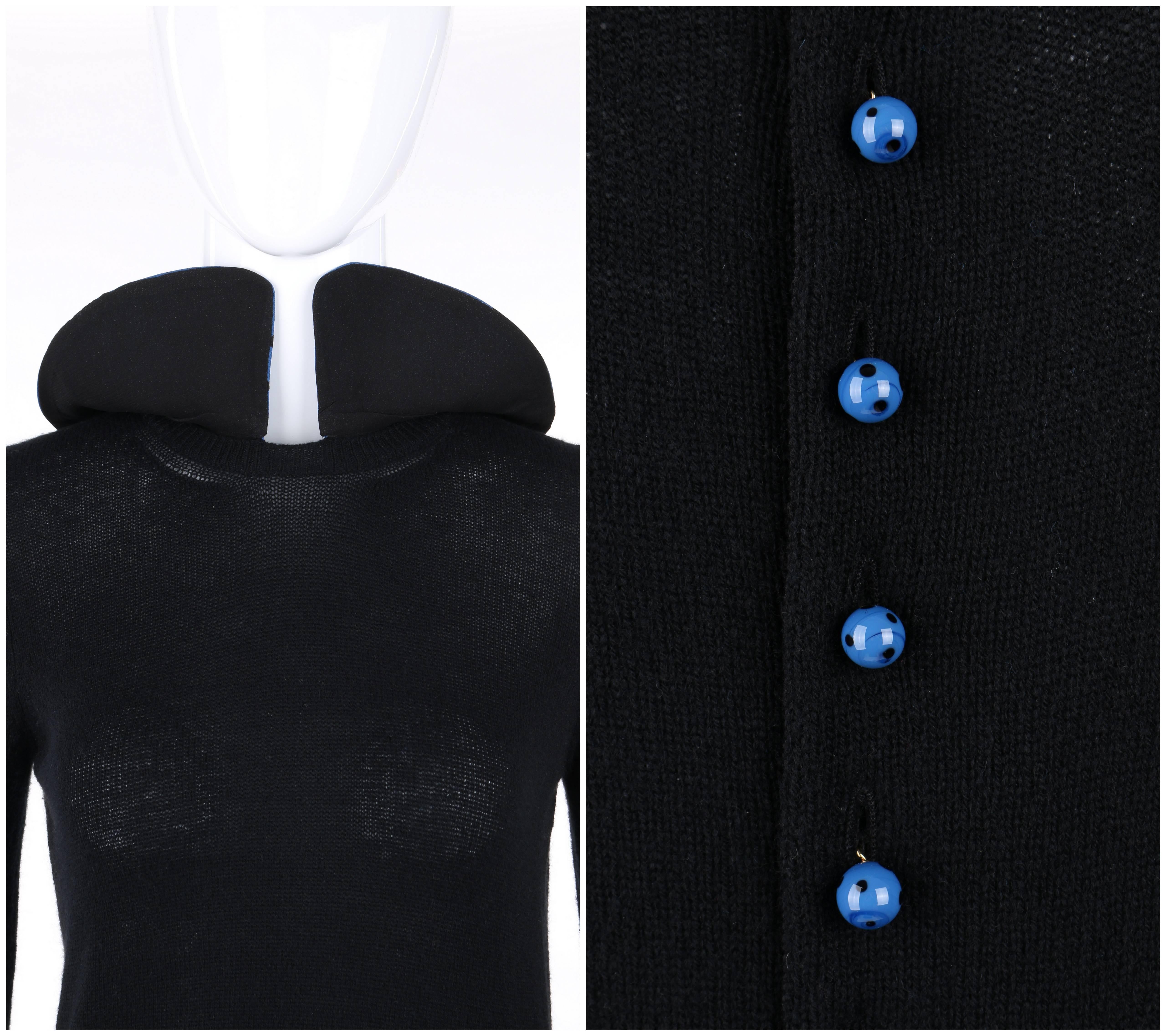LOUIS VUITTON S/S 2005 Black & Blue Polkadot Cashmere Silk Button Back Sweater 3