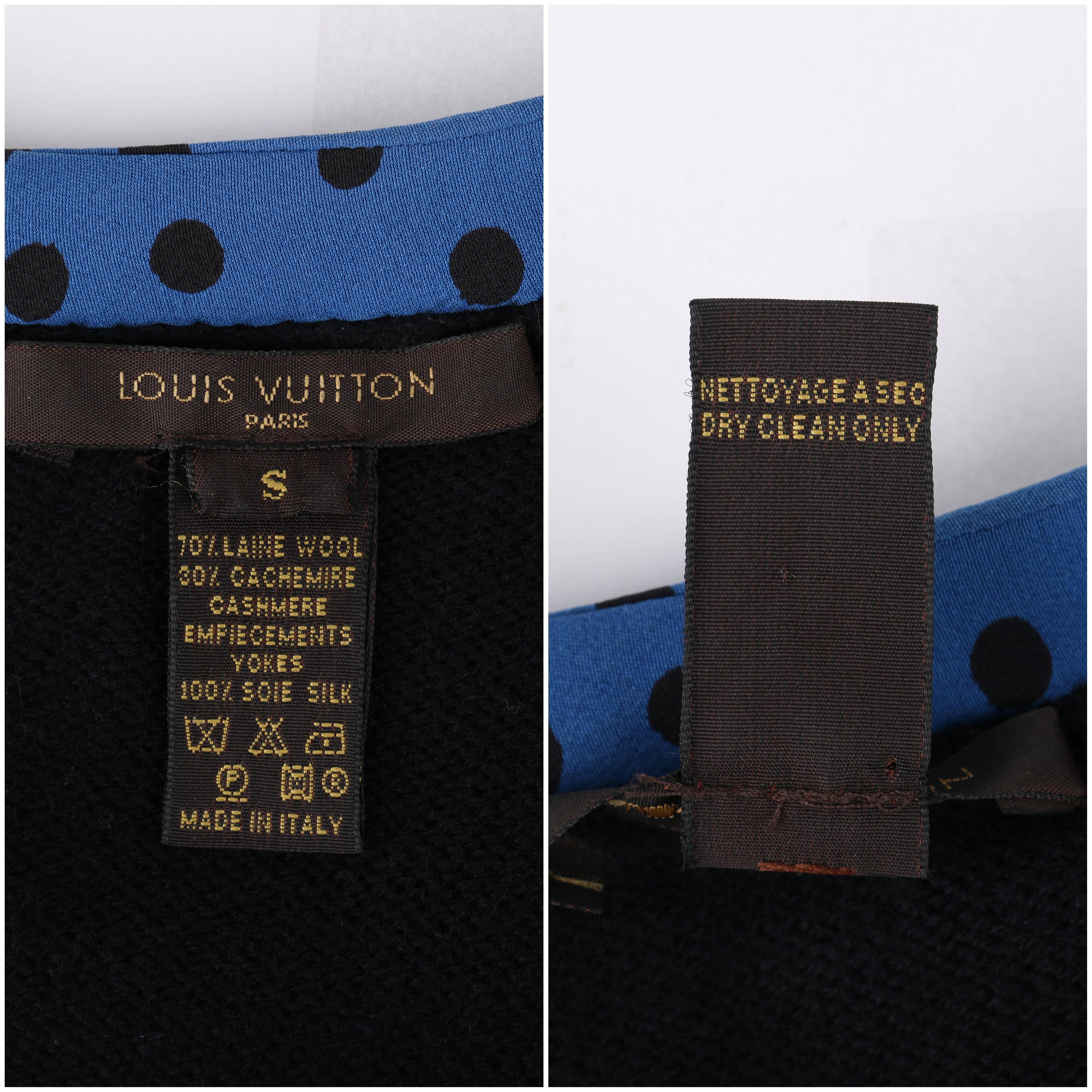 LOUIS VUITTON S/S 2005 Black & Blue Polkadot Cashmere Silk Button Back Sweater 2
