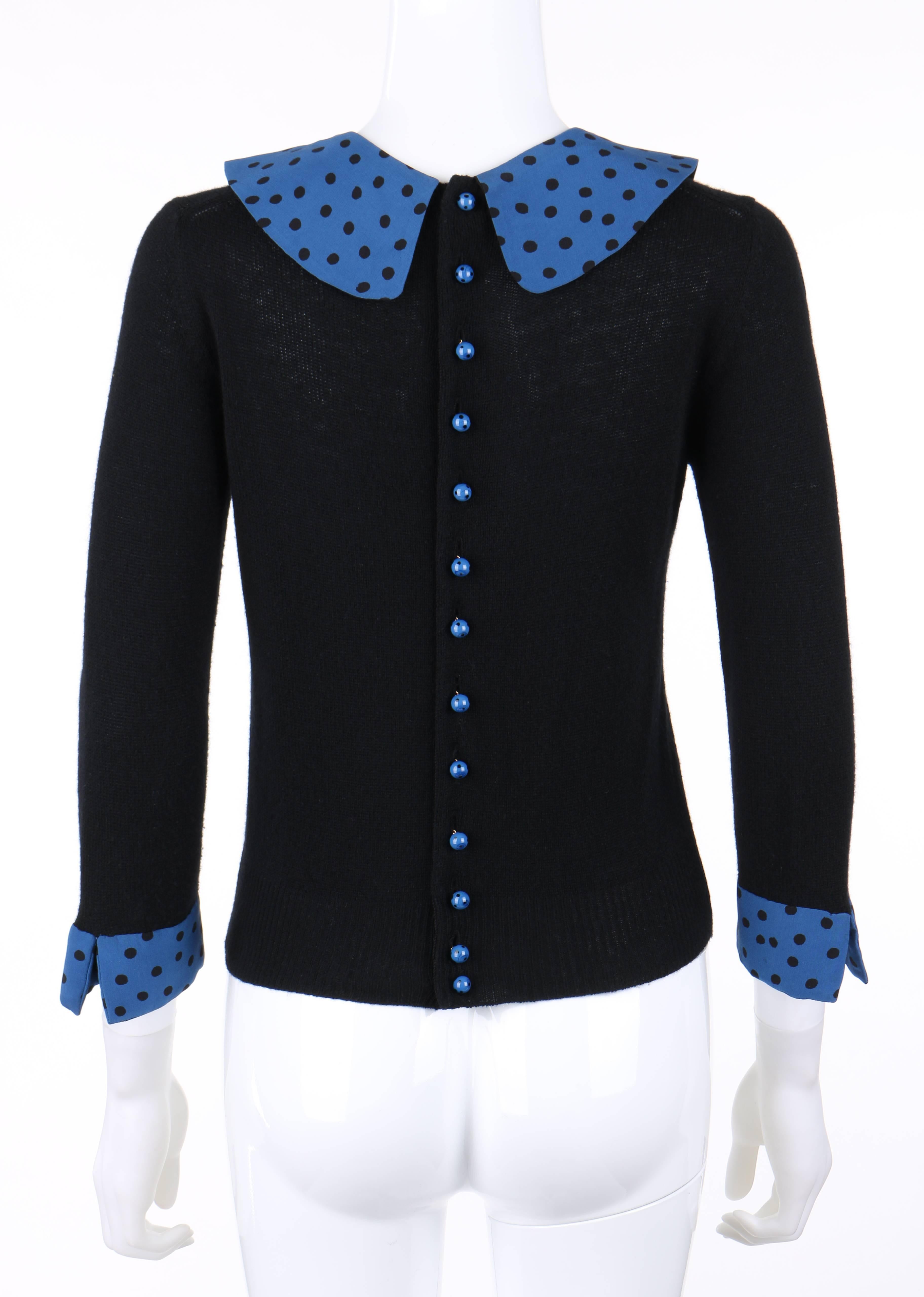 Women's LOUIS VUITTON S/S 2005 Black & Blue Polkadot Cashmere Silk Button Back Sweater