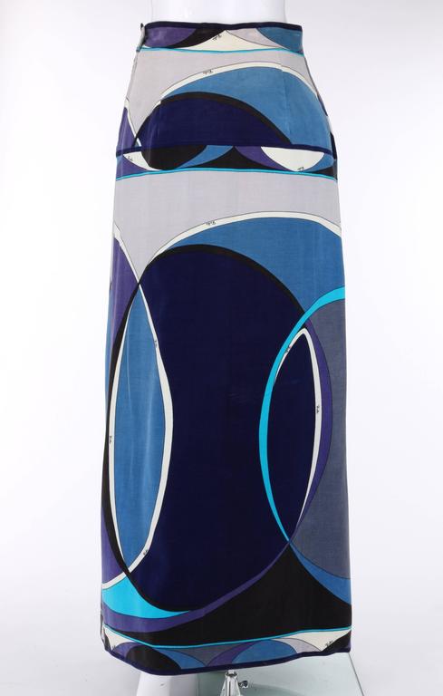 VTG 'EMILIO PUCCI' BLUE WHITE VELVET KALEIDOSCOPE FLORAL PATTERN MIDI SKIRT S 10