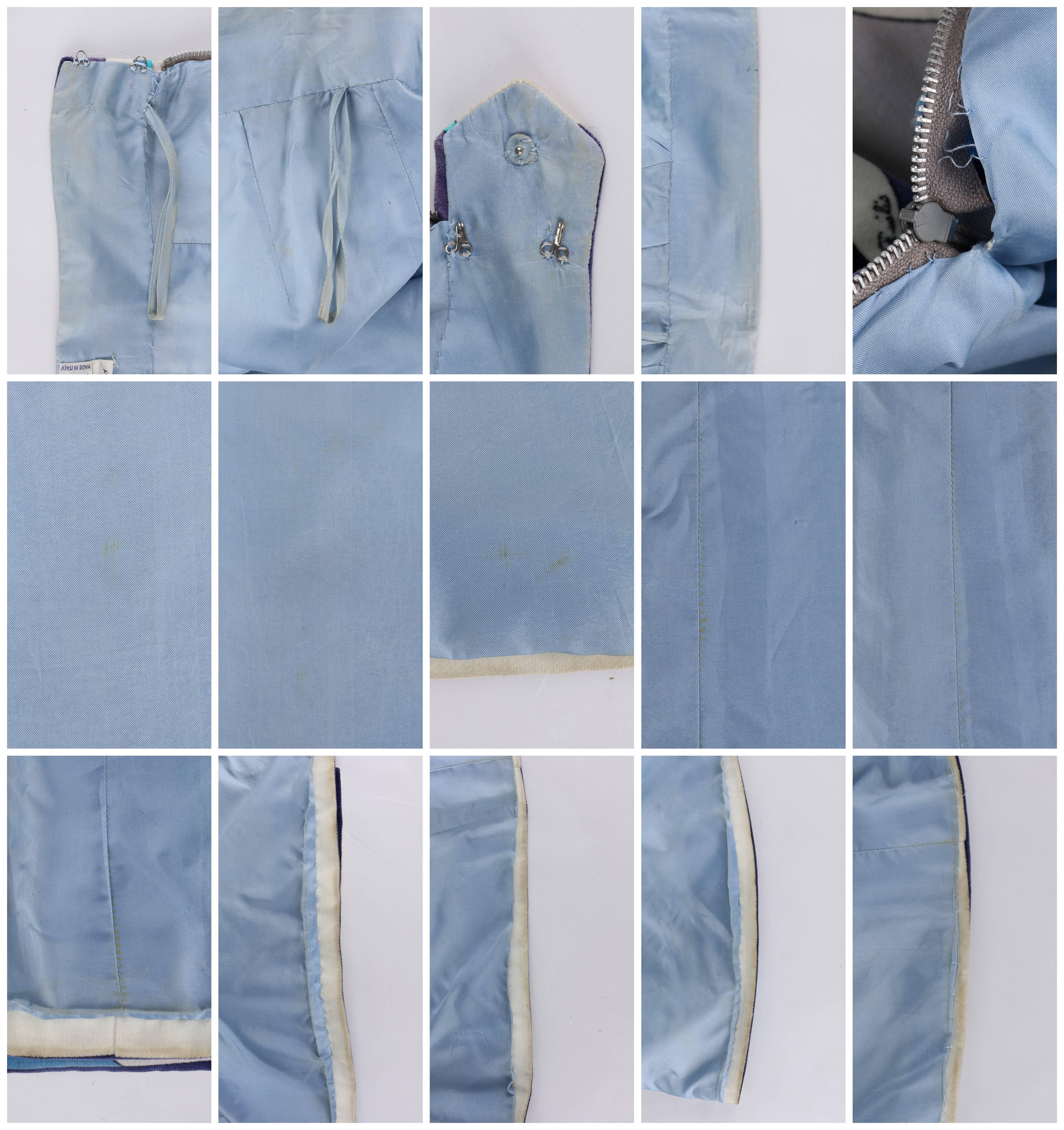 EMILIO PUCCI c.1960's Blue Velvet Signature Windowpane Print Maxi Skirt For Sale 3