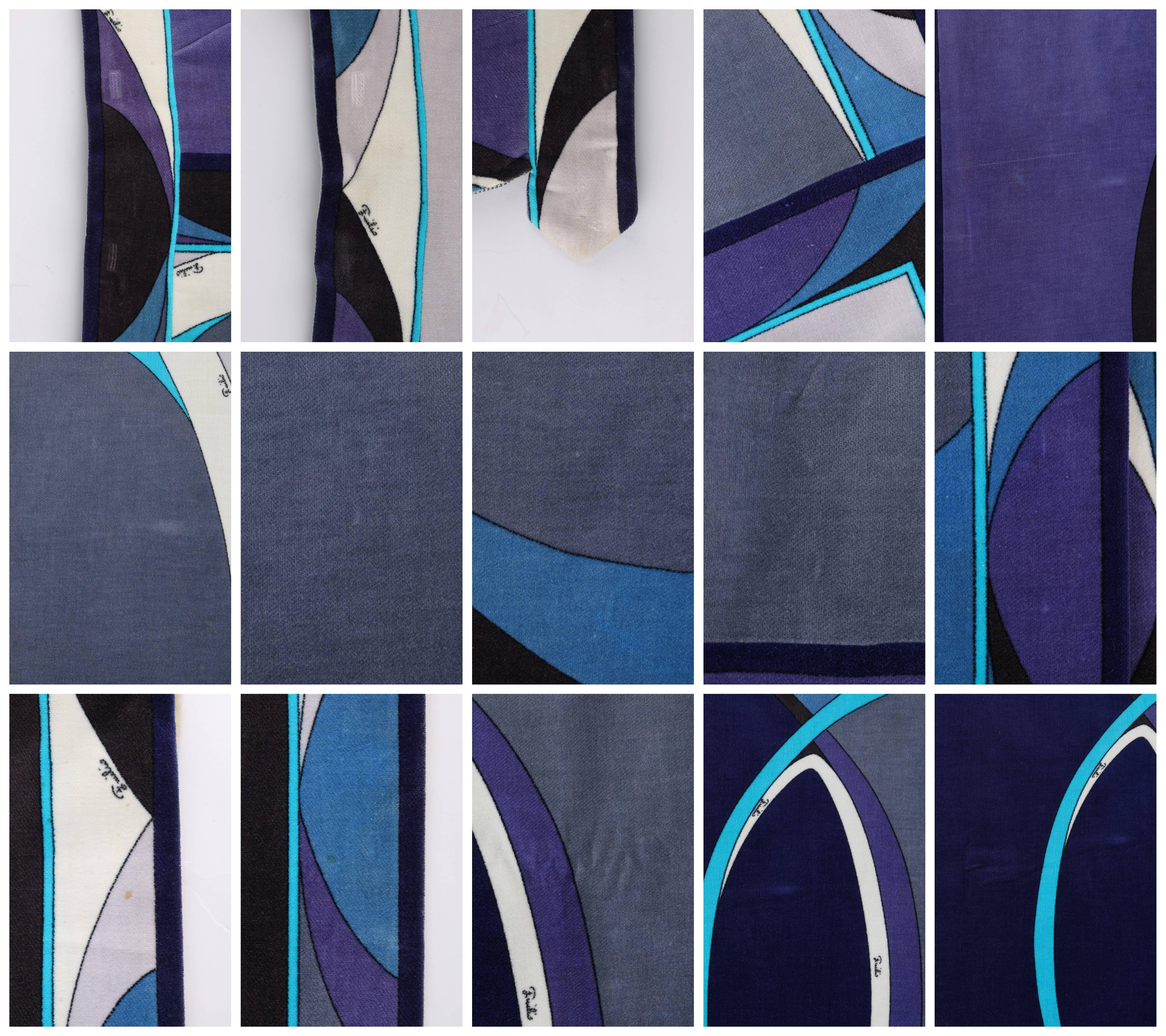 EMILIO PUCCI c.1960's Blue Velvet Signature Windowpane Print Maxi Skirt For Sale 4