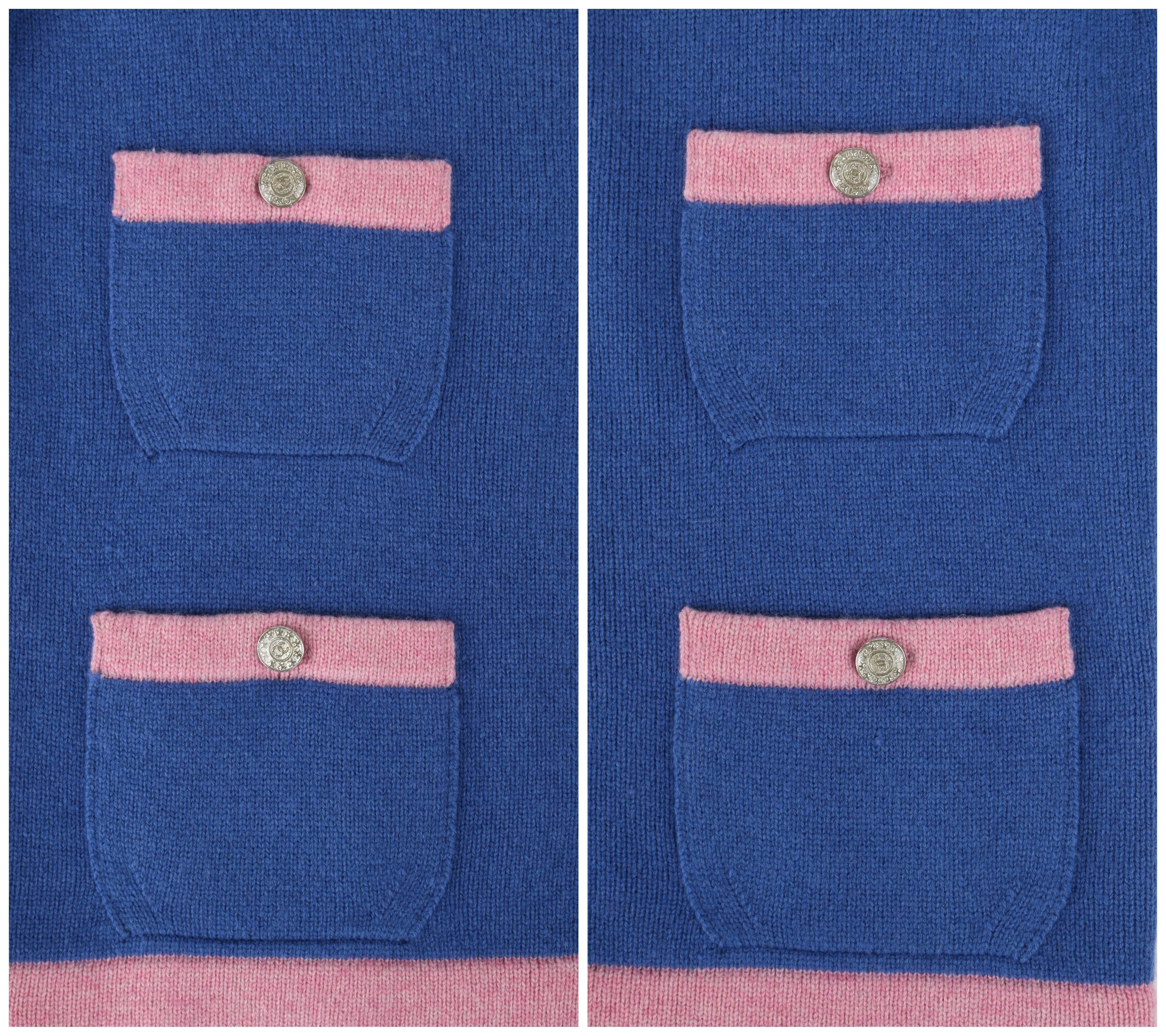 CHANEL S/S 2013 True Blue & Pink Four Pocket Cashmere Bi-color Classic Cardigan  1