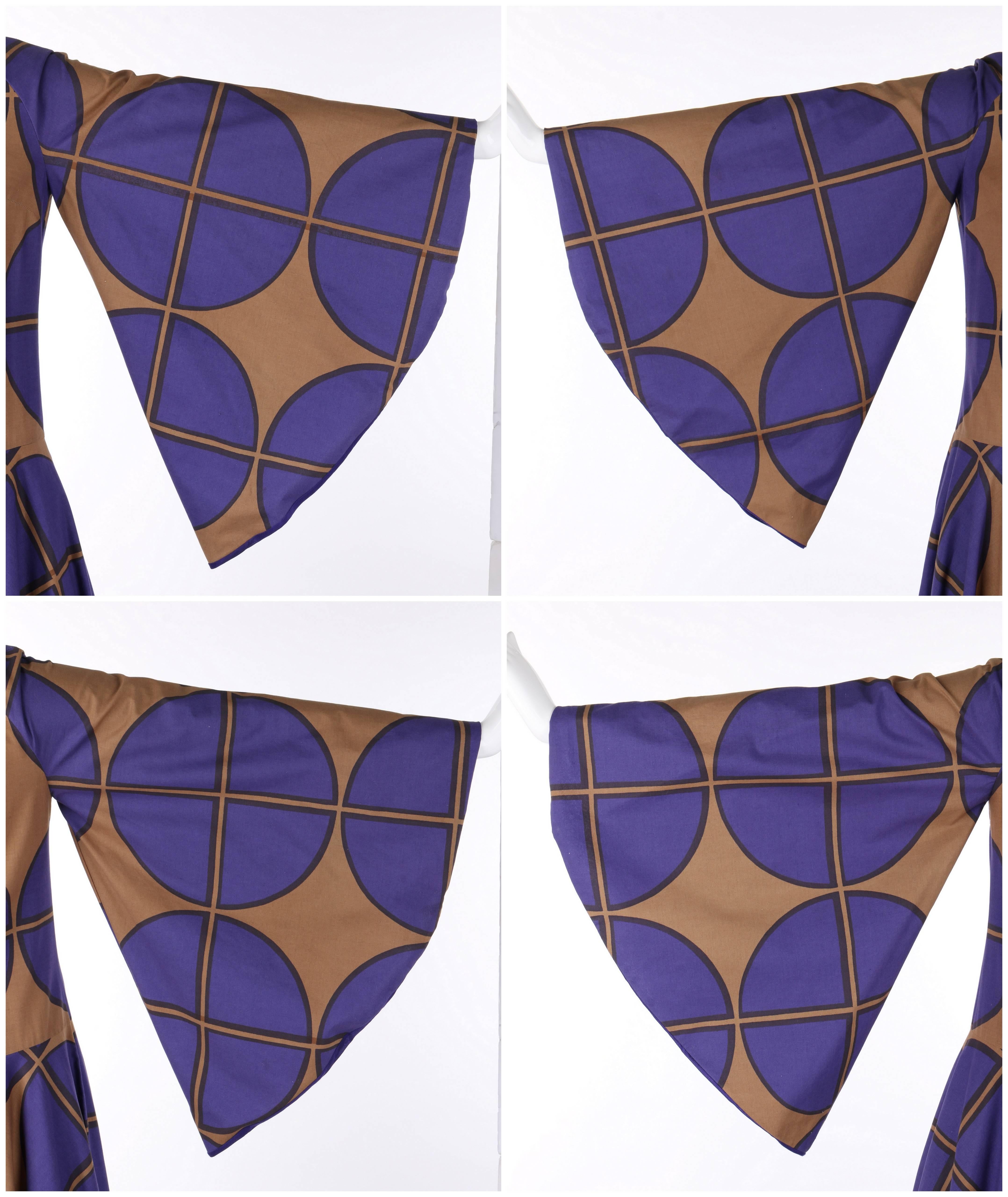 MARIMEKKO c.1971 Purple & Brown Cotton Circle Windowpane Print Maxi Dress 3