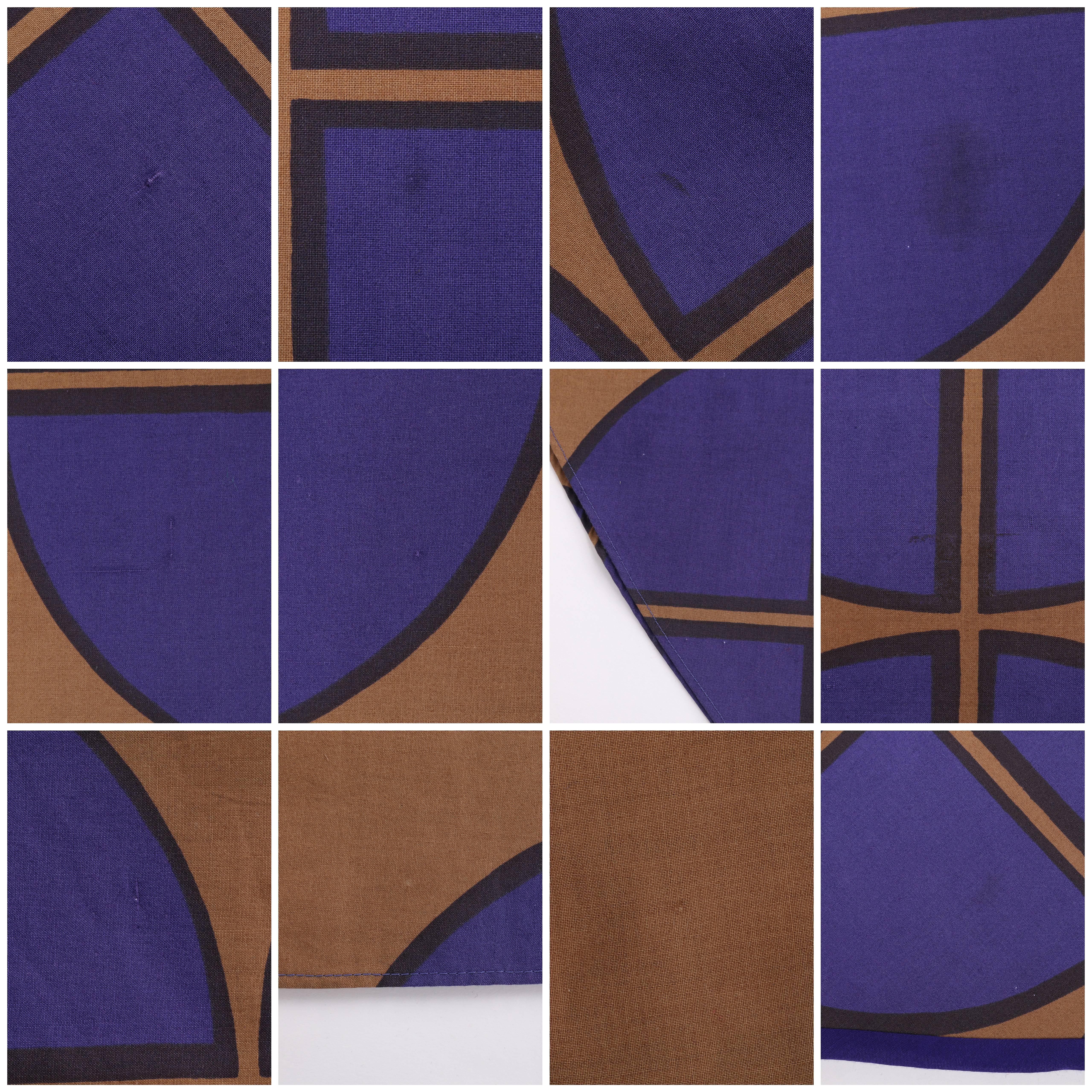 MARIMEKKO c.1971 Purple & Brown Cotton Circle Windowpane Print Maxi Dress 5