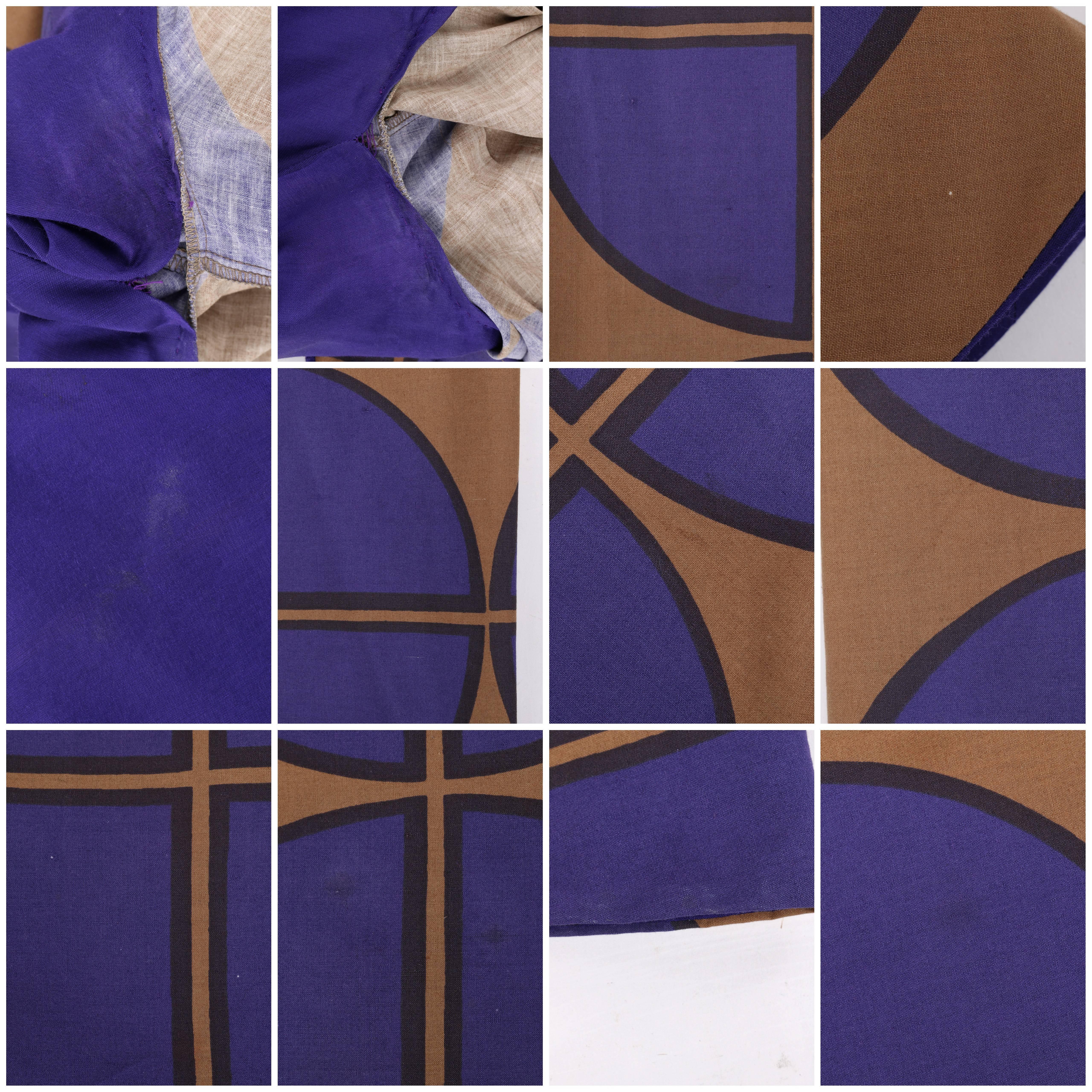 MARIMEKKO c.1971 Purple & Brown Cotton Circle Windowpane Print Maxi Dress 6