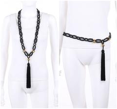 MARNI Resort 2012 Black & Gold Beaded Tassel Pendant Statement Necklace / Belt