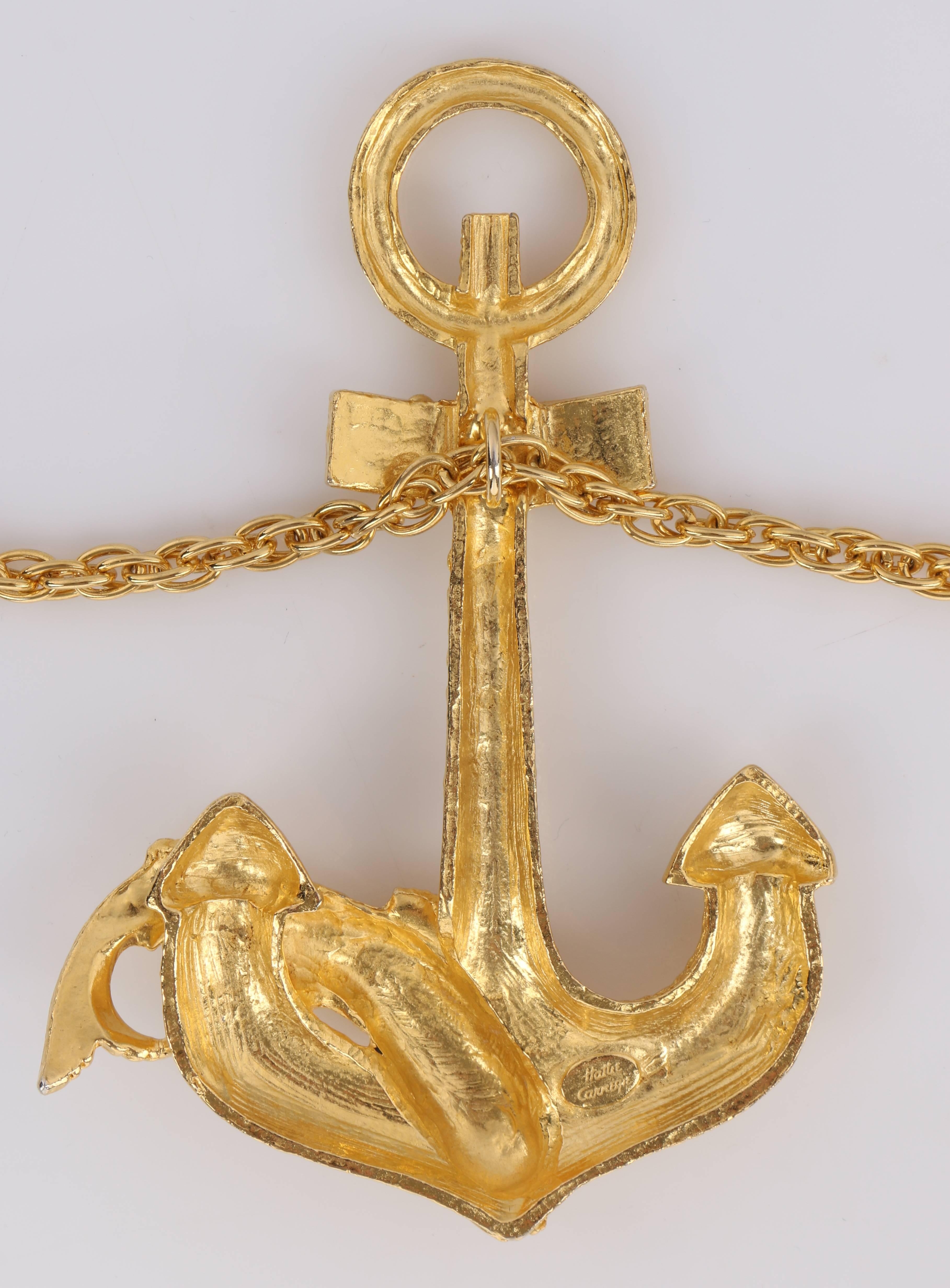 Women's HATTIE CARNEGIE c.1970's Large Gold Fish & Anchor Pendant Statement Necklace