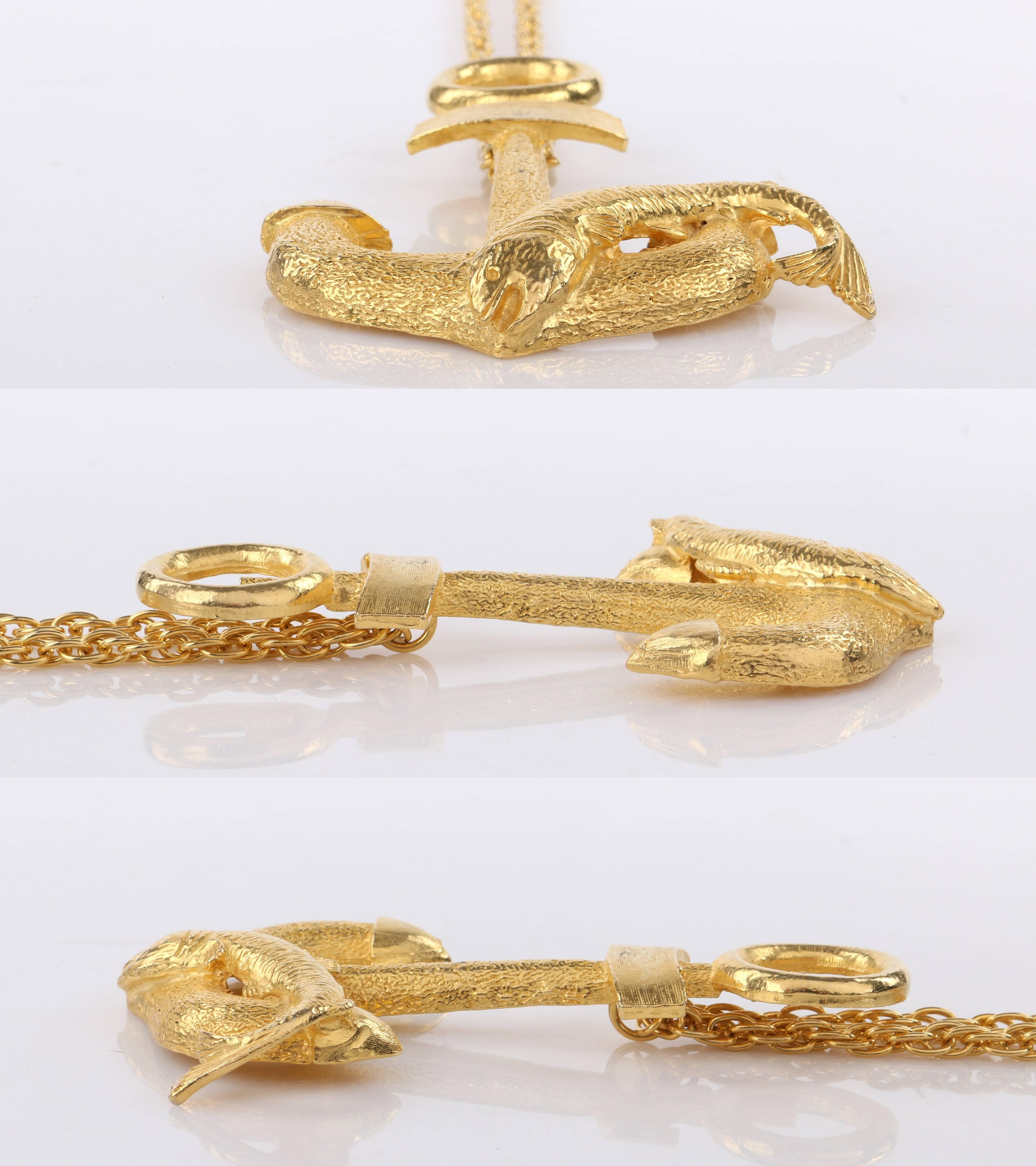 HATTIE CARNEGIE ca. 1970er Jahre große Statement-Halskette aus Gold mit Fisch- und Anker-Anhänger im Angebot 2