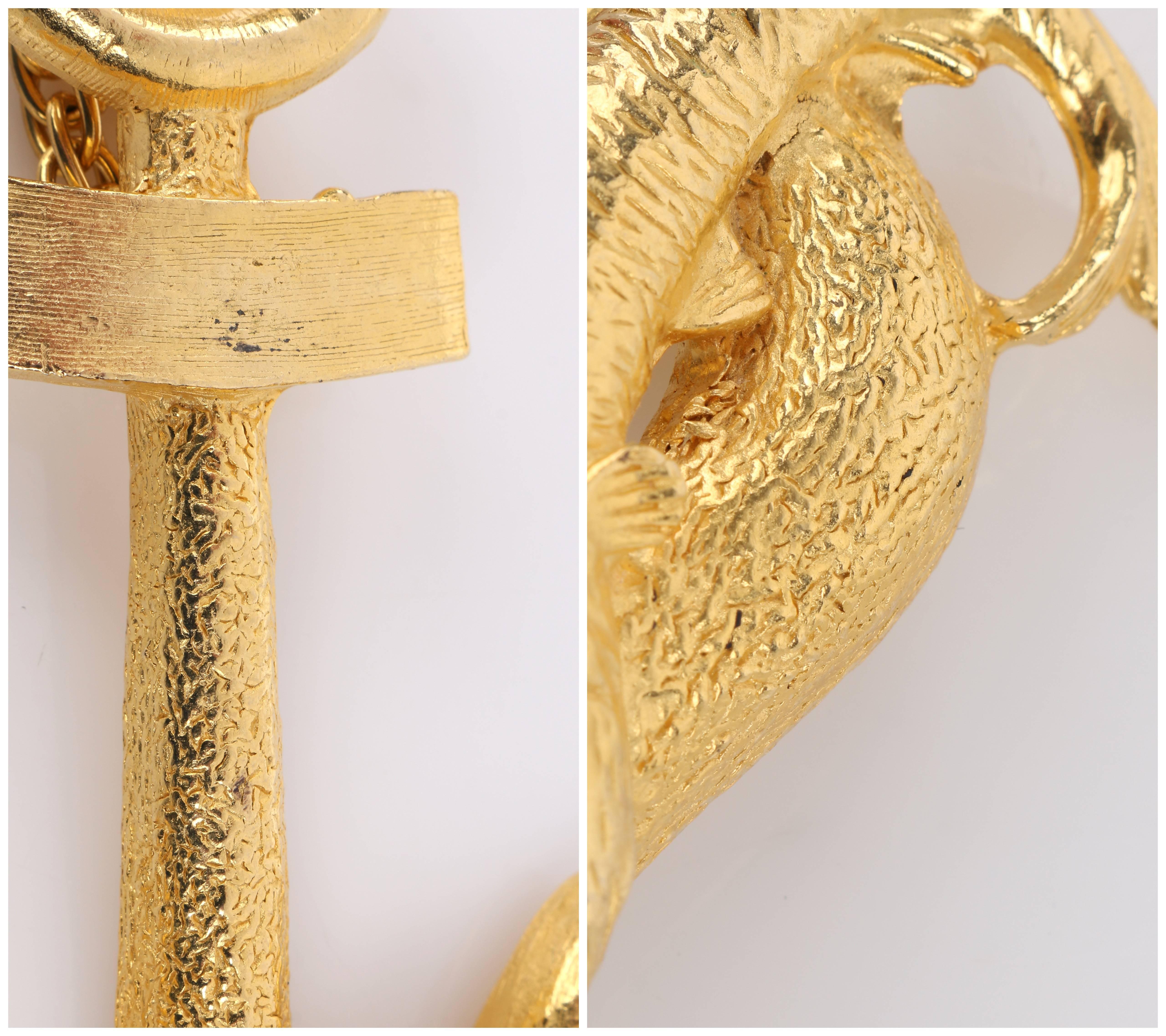 HATTIE CARNEGIE c.1970's Large Gold Fish & Anchor Pendant Statement Necklace For Sale 3