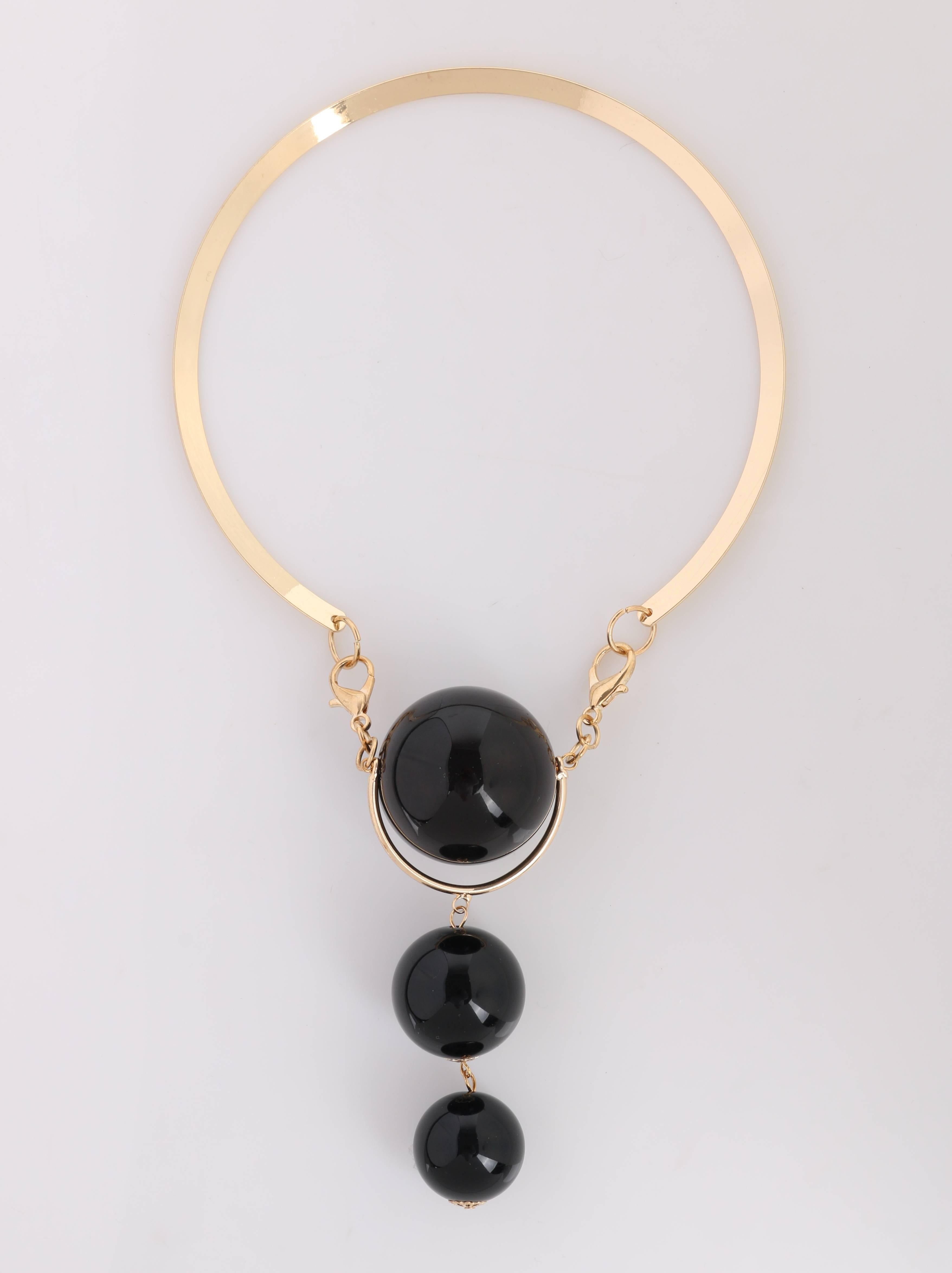 Women's VERSACE c.1980's UGO CORREANI Gold & Black Modernist Sphere Pendant Choker NOS