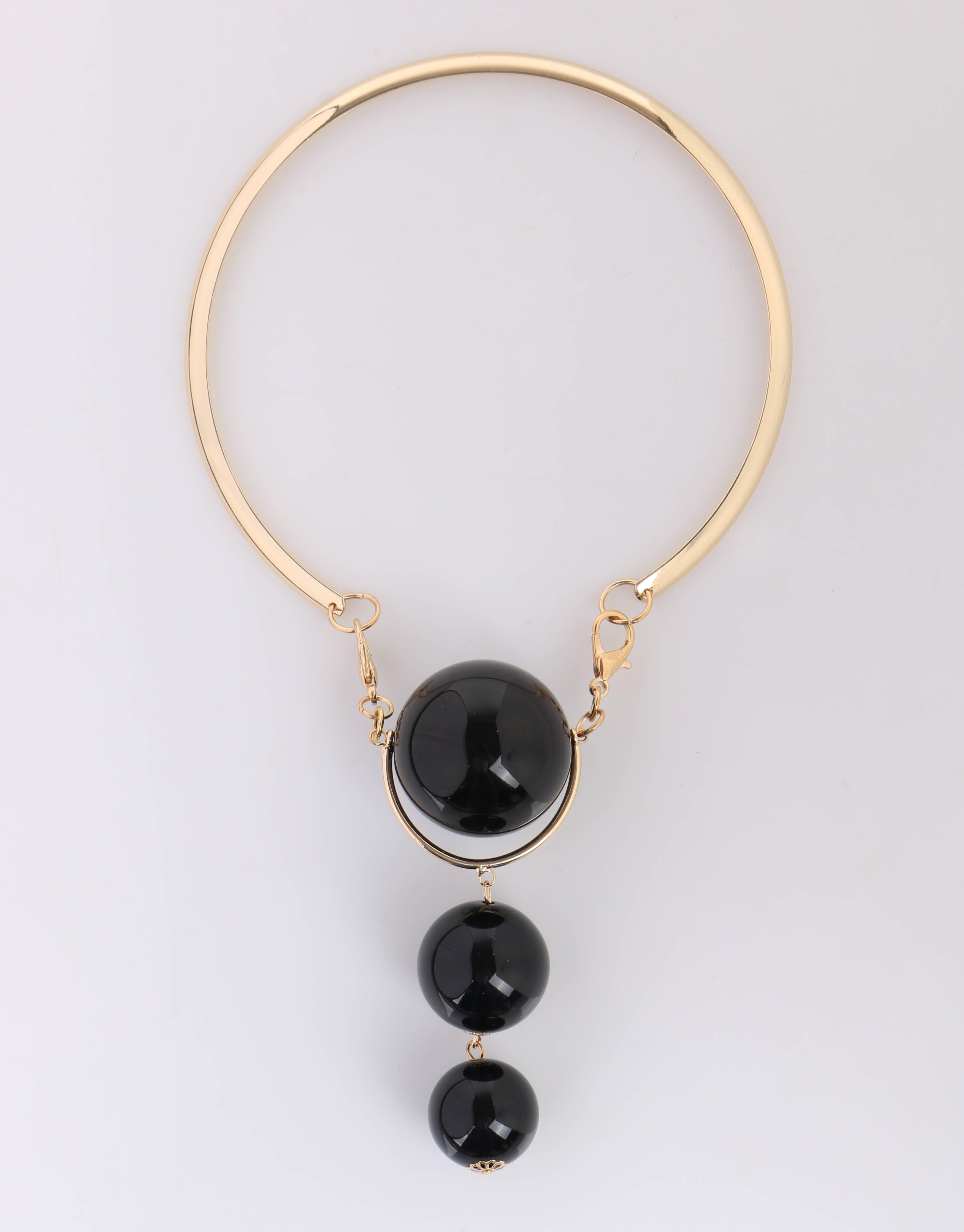 VERSACE c.1980's UGO CORREANI Gold & Black Modernist Sphere Pendant Choker NOS In Good Condition In Thiensville, WI