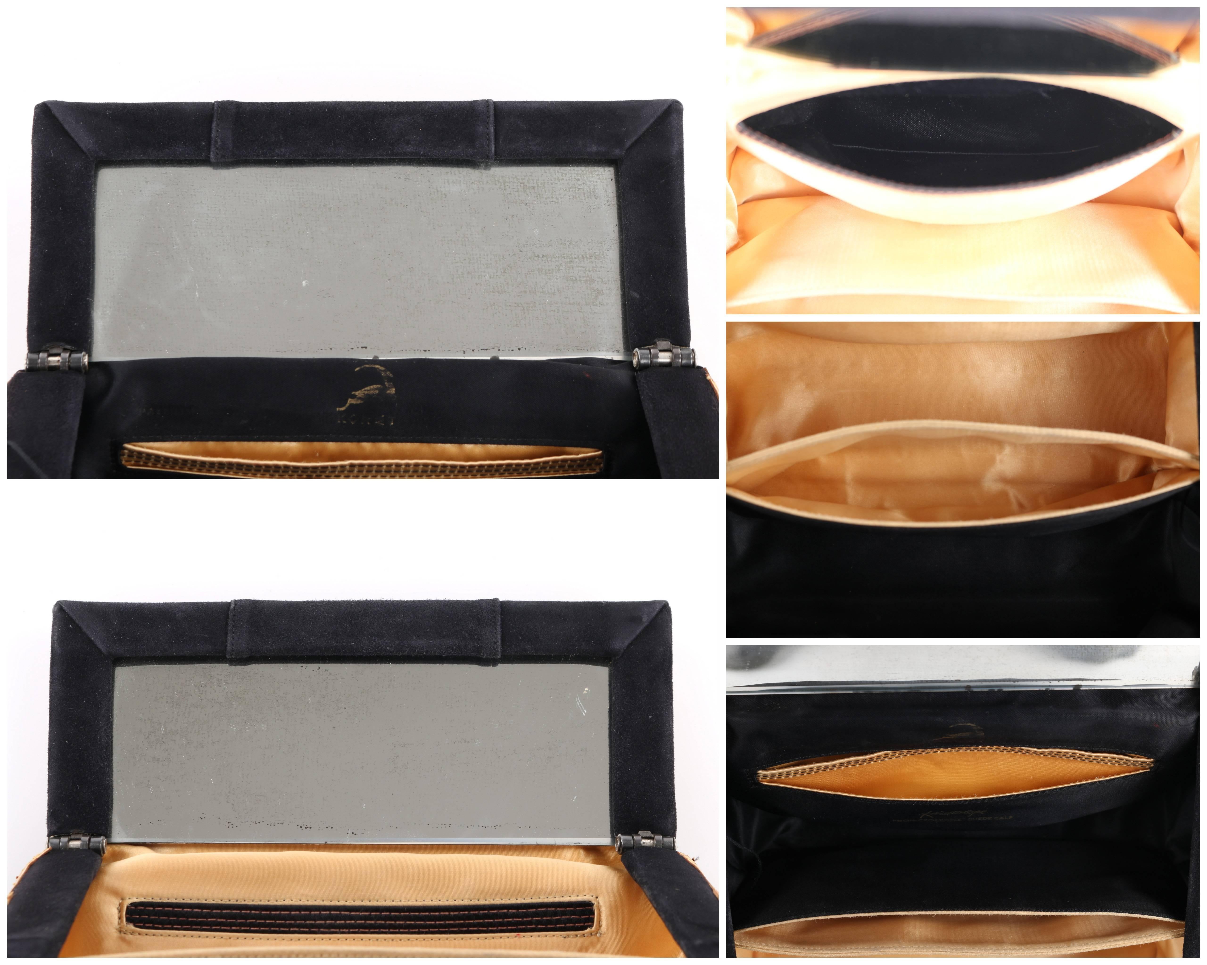 KORET c.1940's Black Suede & Gold Metallic Leather Filigree Box Purse RARE 2