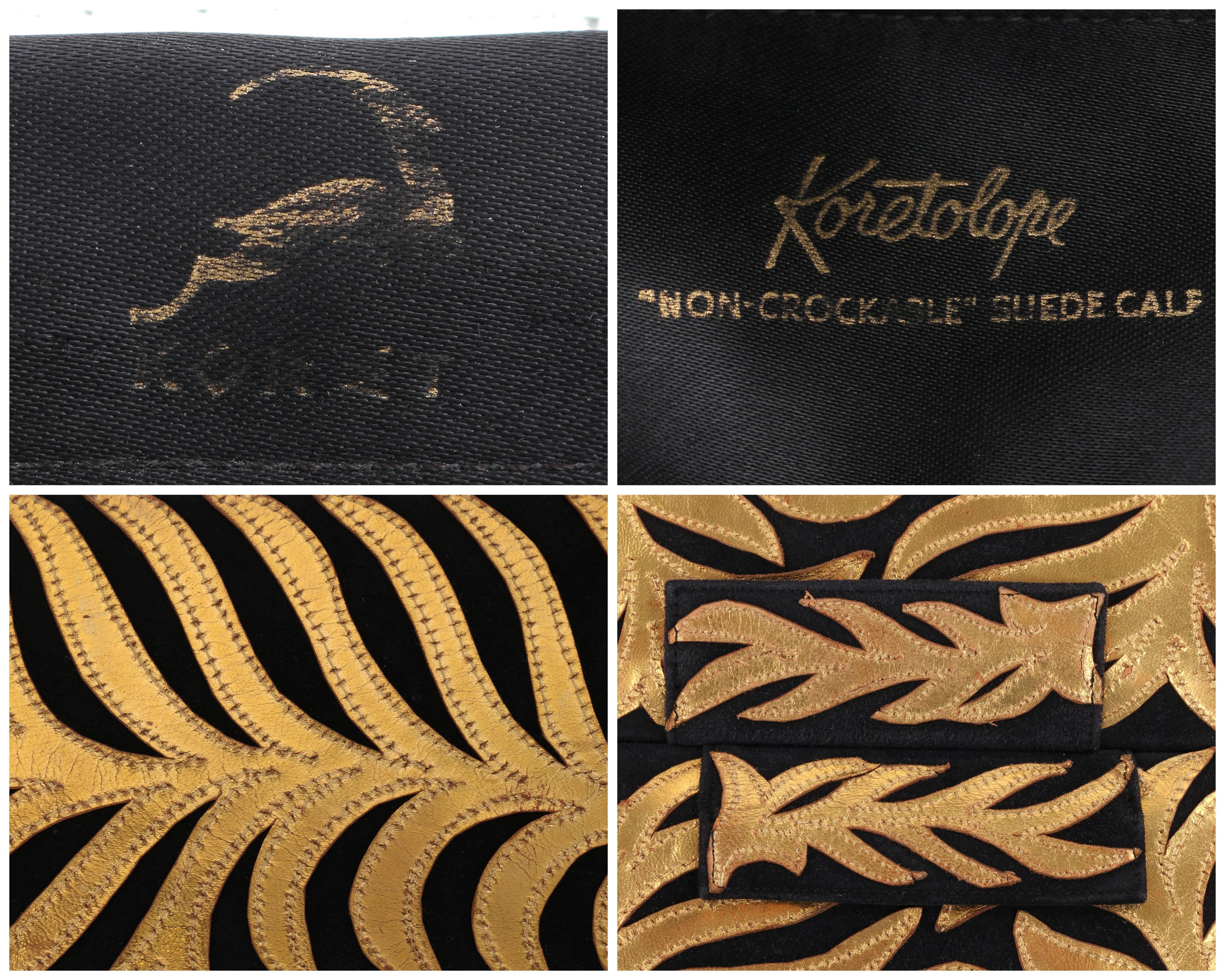 KORET c.1940's Black Suede & Gold Metallic Leather Filigree Box Purse RARE 4