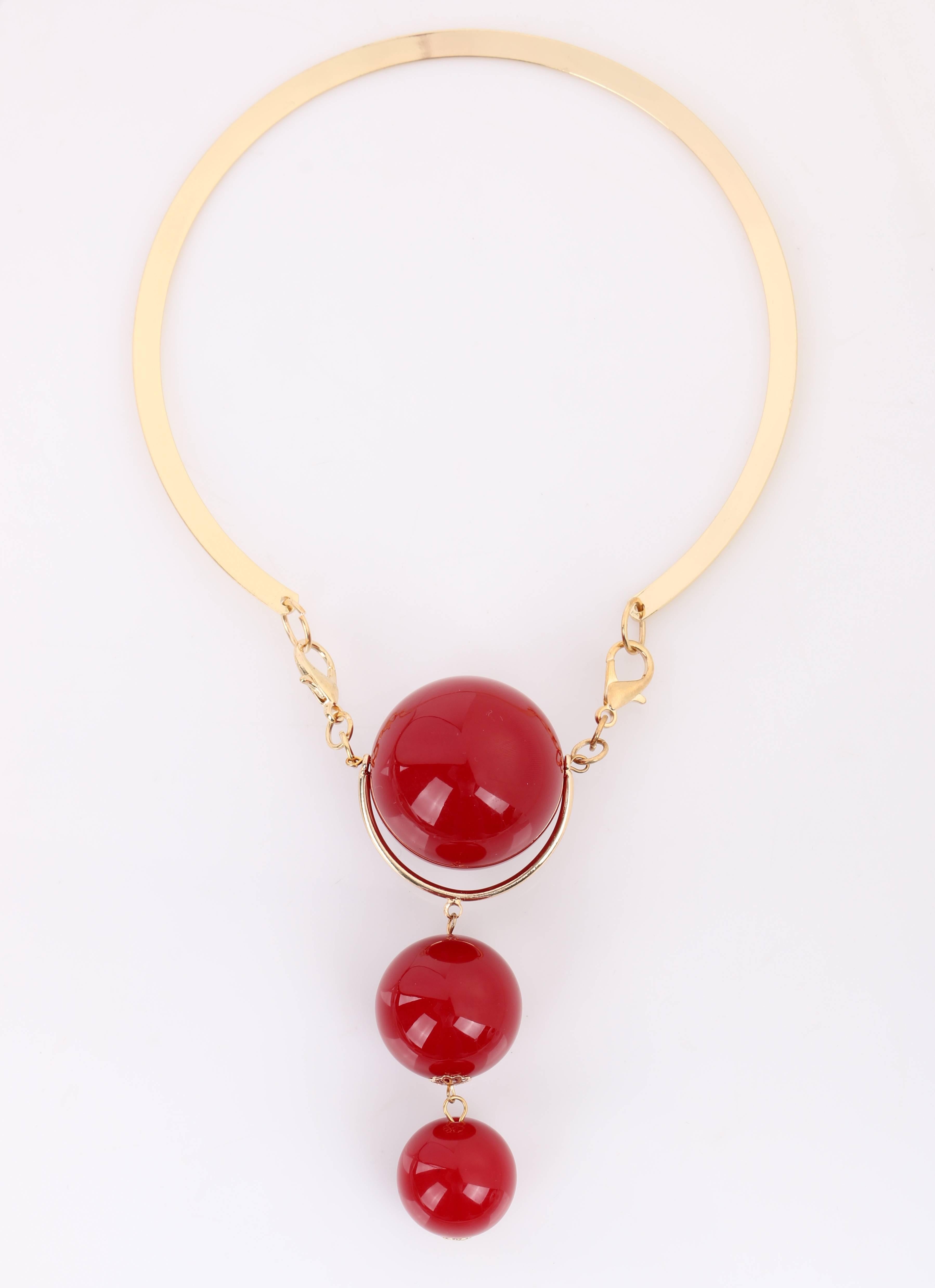 Women's VERSACE c.1980's UGO CORREANI Gold & Red Modernist Sphere Pendant Choker NOS