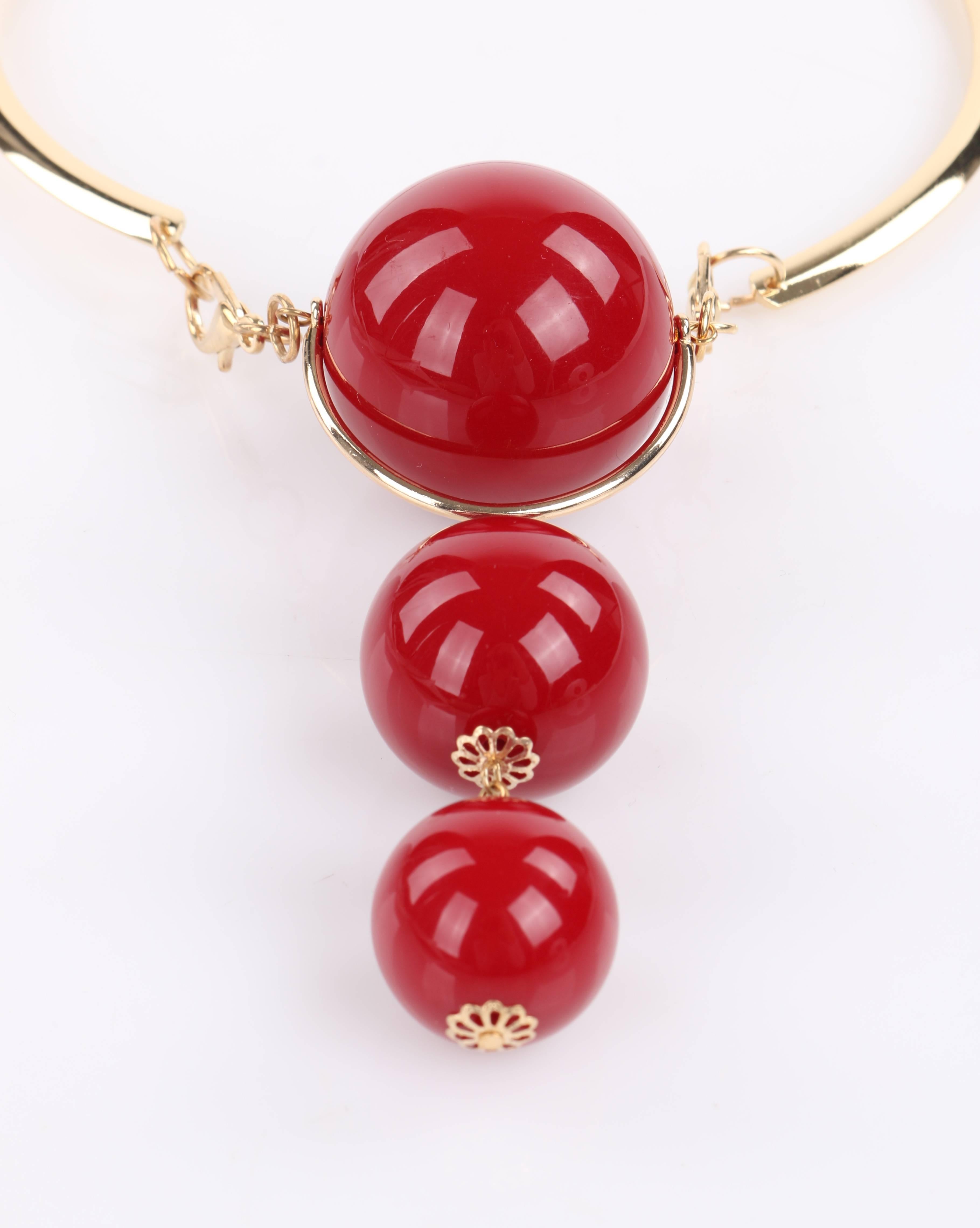 VERSACE c.1980's UGO CORREANI Gold & Red Modernist Sphere Pendant Choker NOS 3