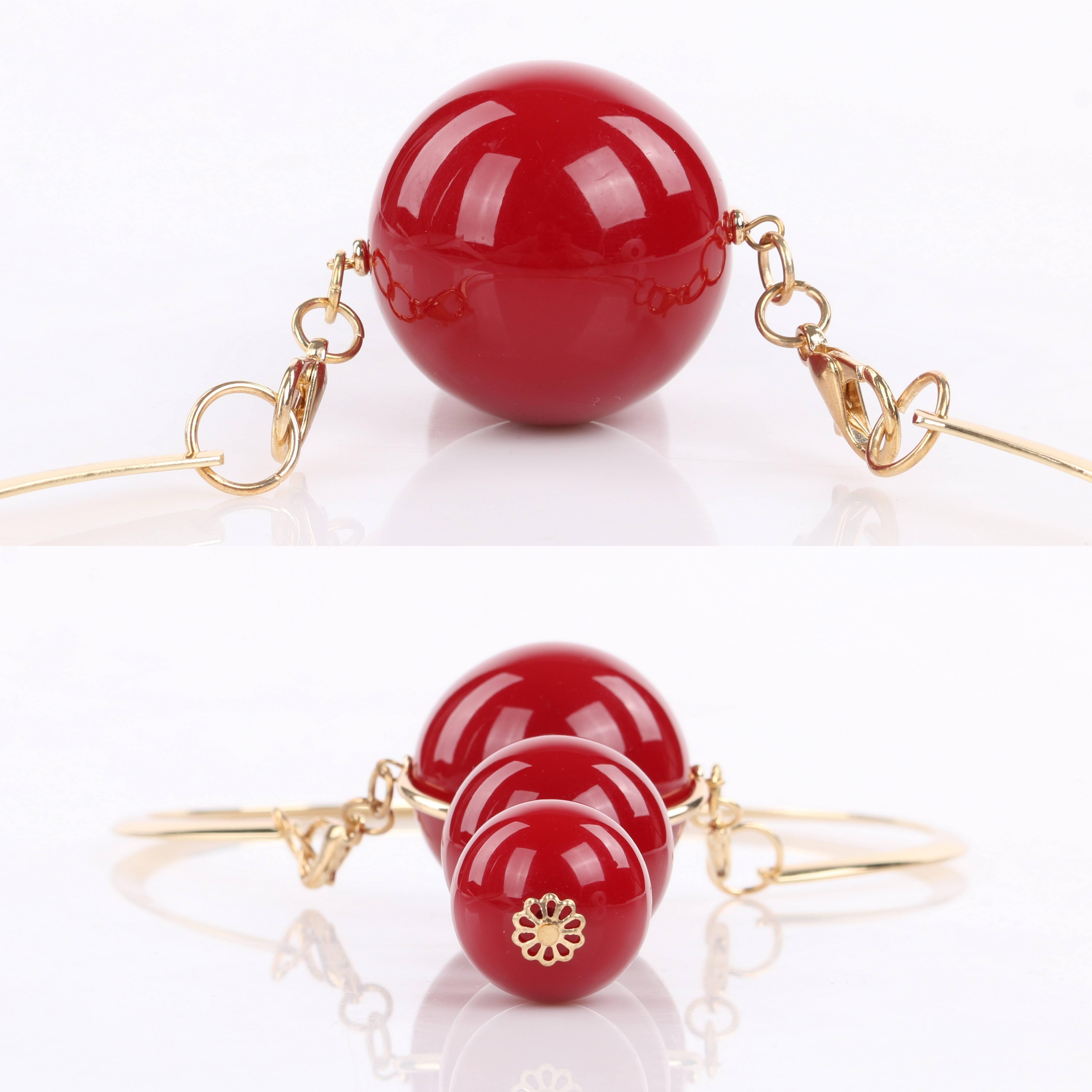 VERSACE c.1980's UGO CORREANI Gold & Red Modernist Sphere Pendant Choker NOS 4