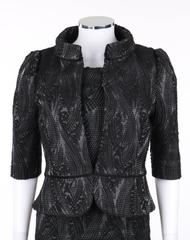 FENDI A/W 2009 2 Pc Black Wool on Grey Silk Jacket Dress Suit Set