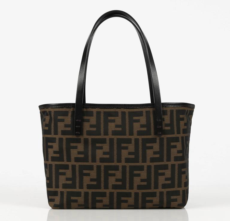 FENDI Brown Tobacco Zucca Canvas Genuine Leather Handle Mini &quot;Roll&quot; Tote Bag at 1stdibs