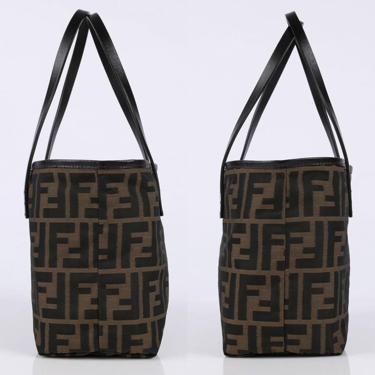 FENDI Brown Tobacco Zucca Canvas Genuine Leather Handle Mini &quot;Roll&quot; Tote Bag at 1stdibs