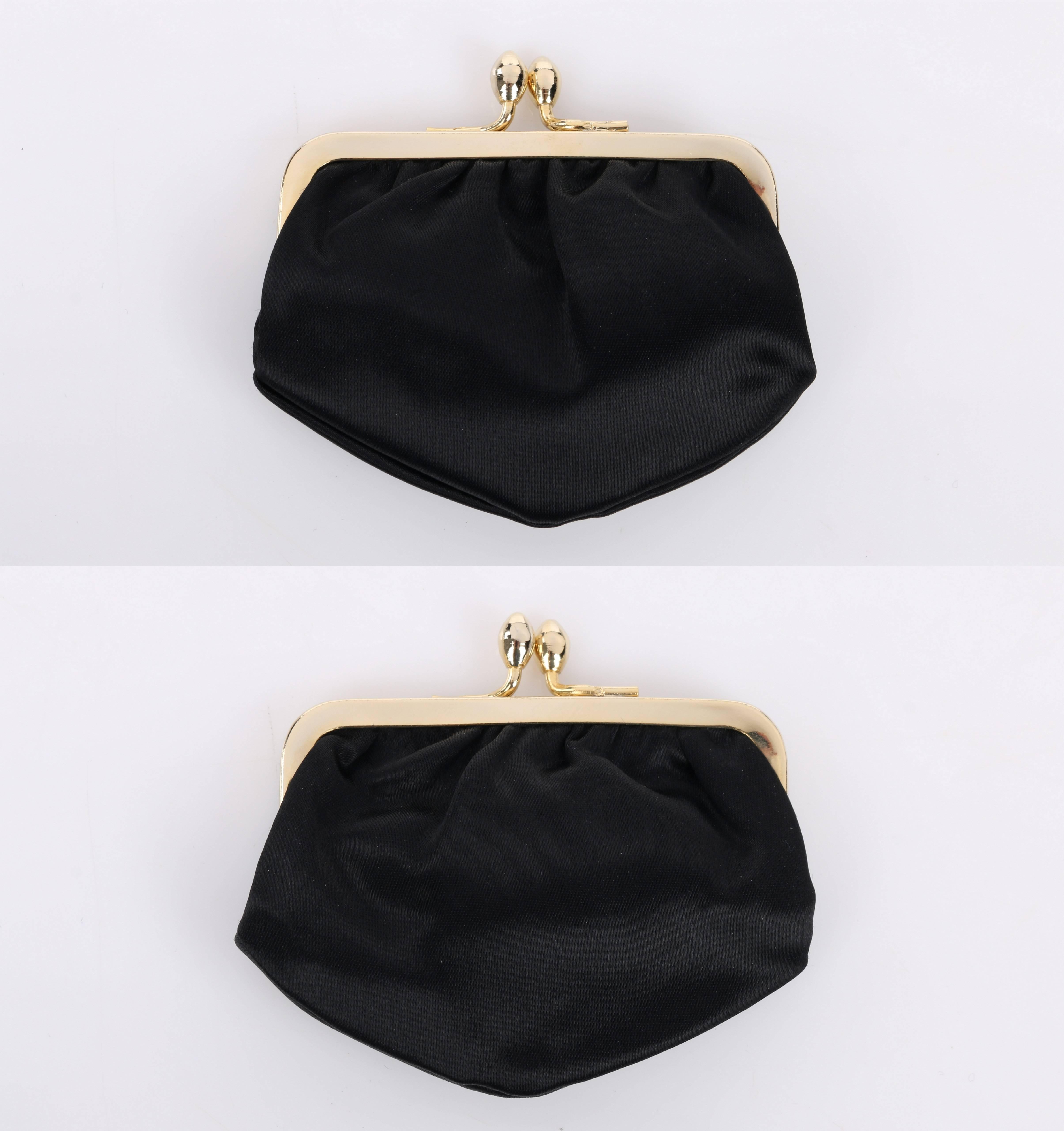 JUDITH LEIBER c.1980's Black Snakeskin Gold Scalloped Frame Evening Bag Purse 1