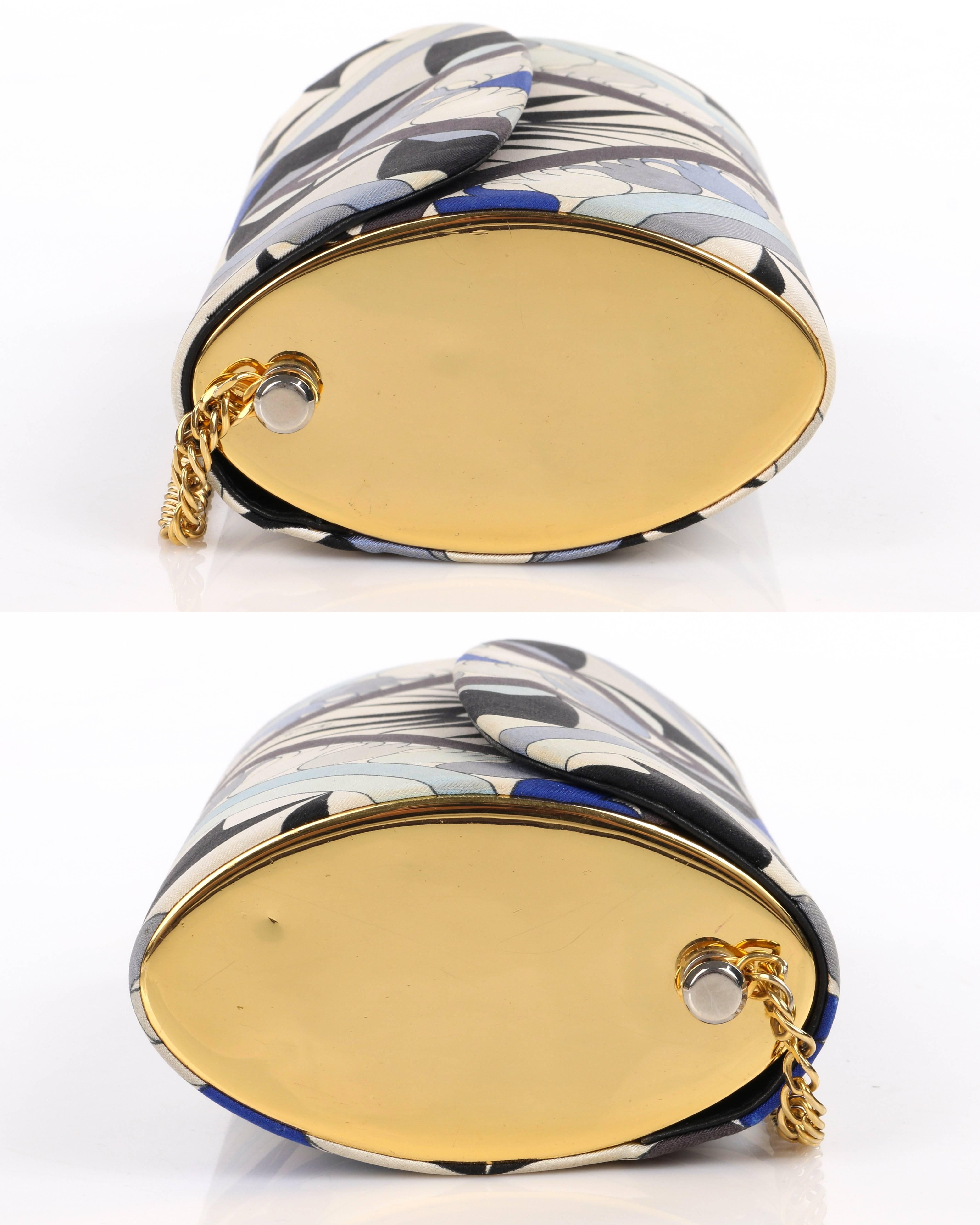 EMILIO PUCCI c.1960's Blue Floral Signature Print Silk Cylindrical Purse In Excellent Condition In Thiensville, WI