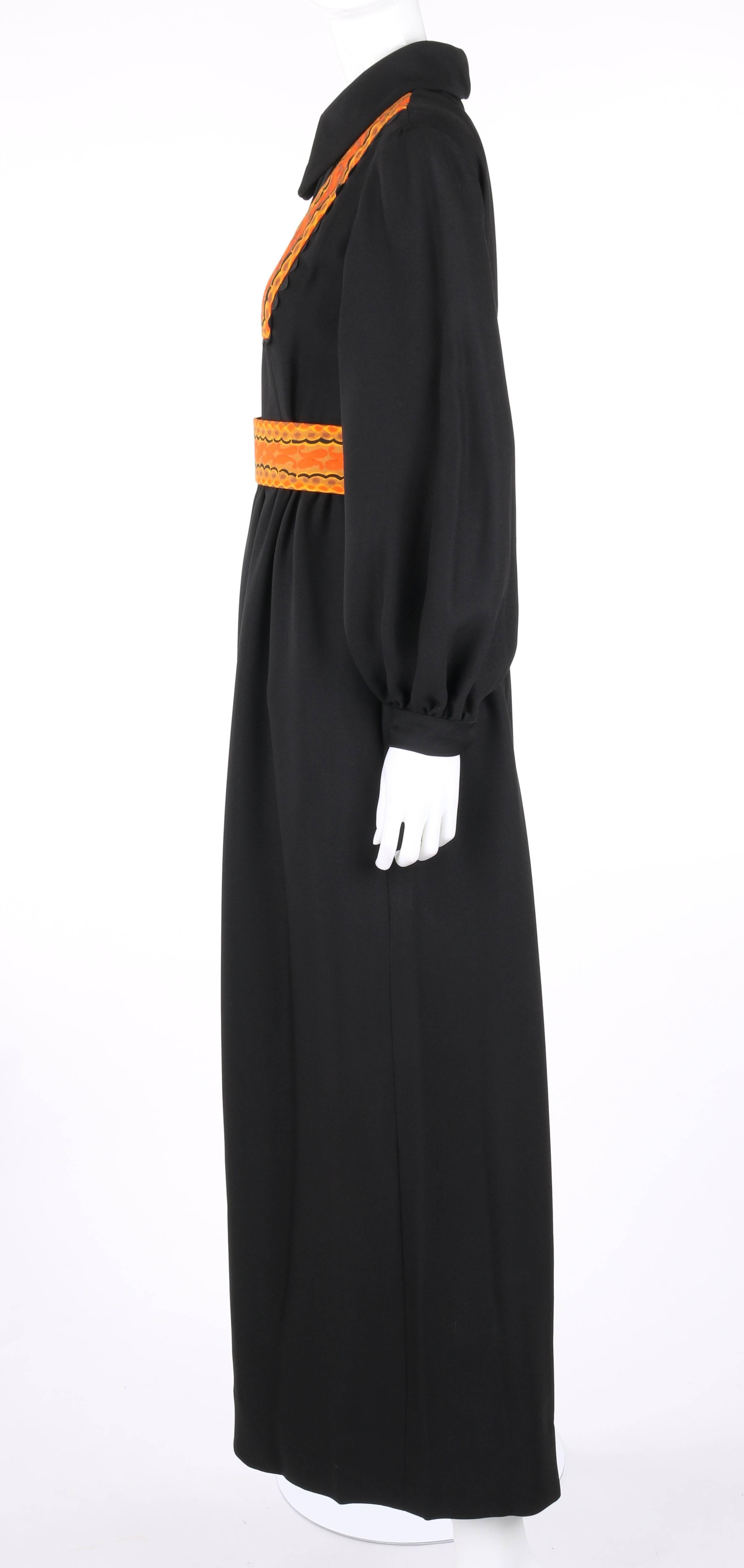 OSCAR DE LA RENTA Boutique c.1970's Black Wool Crepe Long Sleeve Belted Jumpsuit In Good Condition In Thiensville, WI