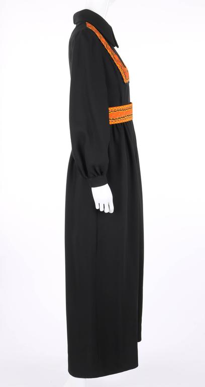 OSCAR DE LA RENTA Boutique c.1970's Black Wool Crepe Long Sleeve Belted ...