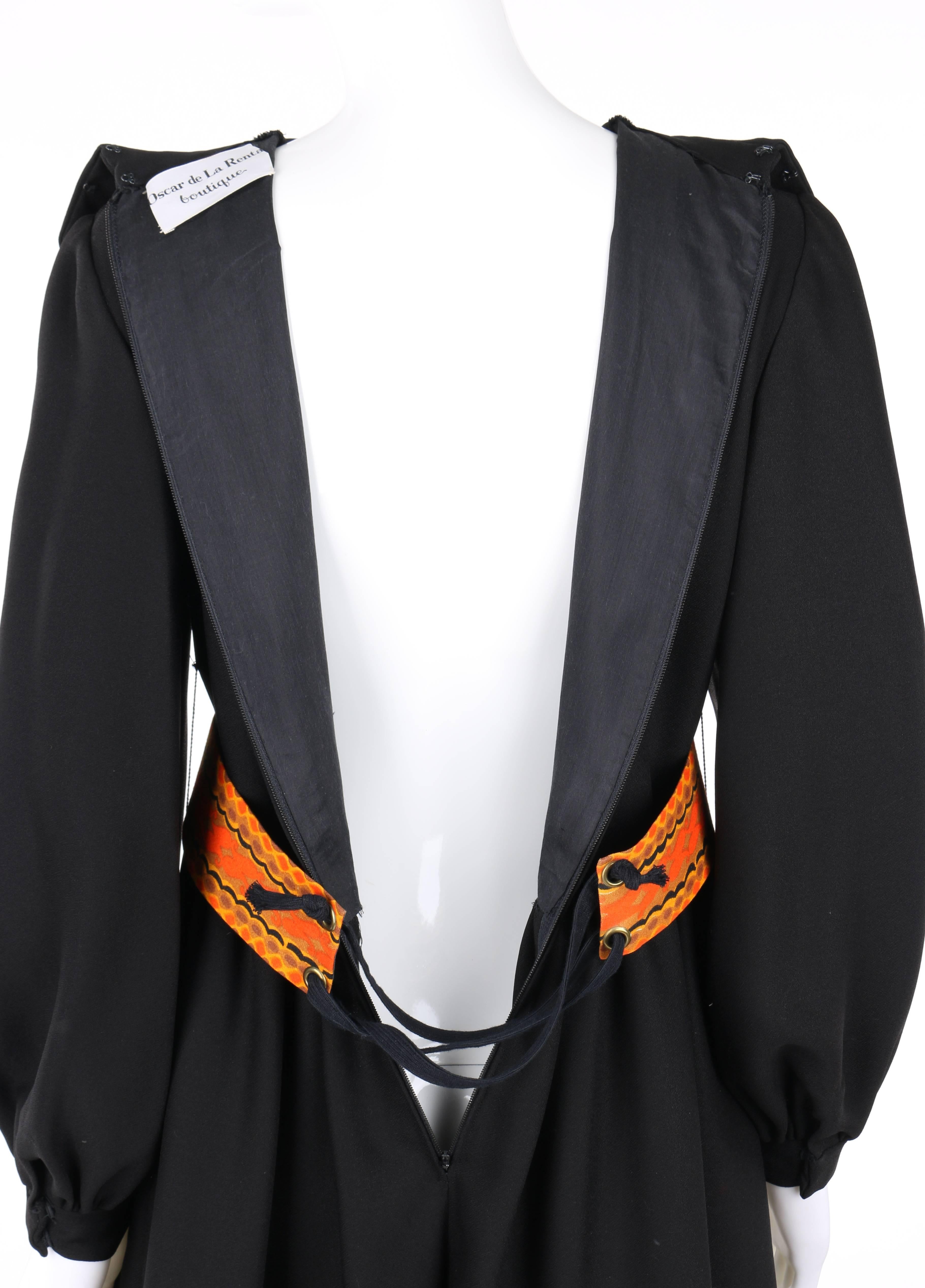 OSCAR DE LA RENTA Boutique c.1970's Black Wool Crepe Long Sleeve Belted Jumpsuit 1