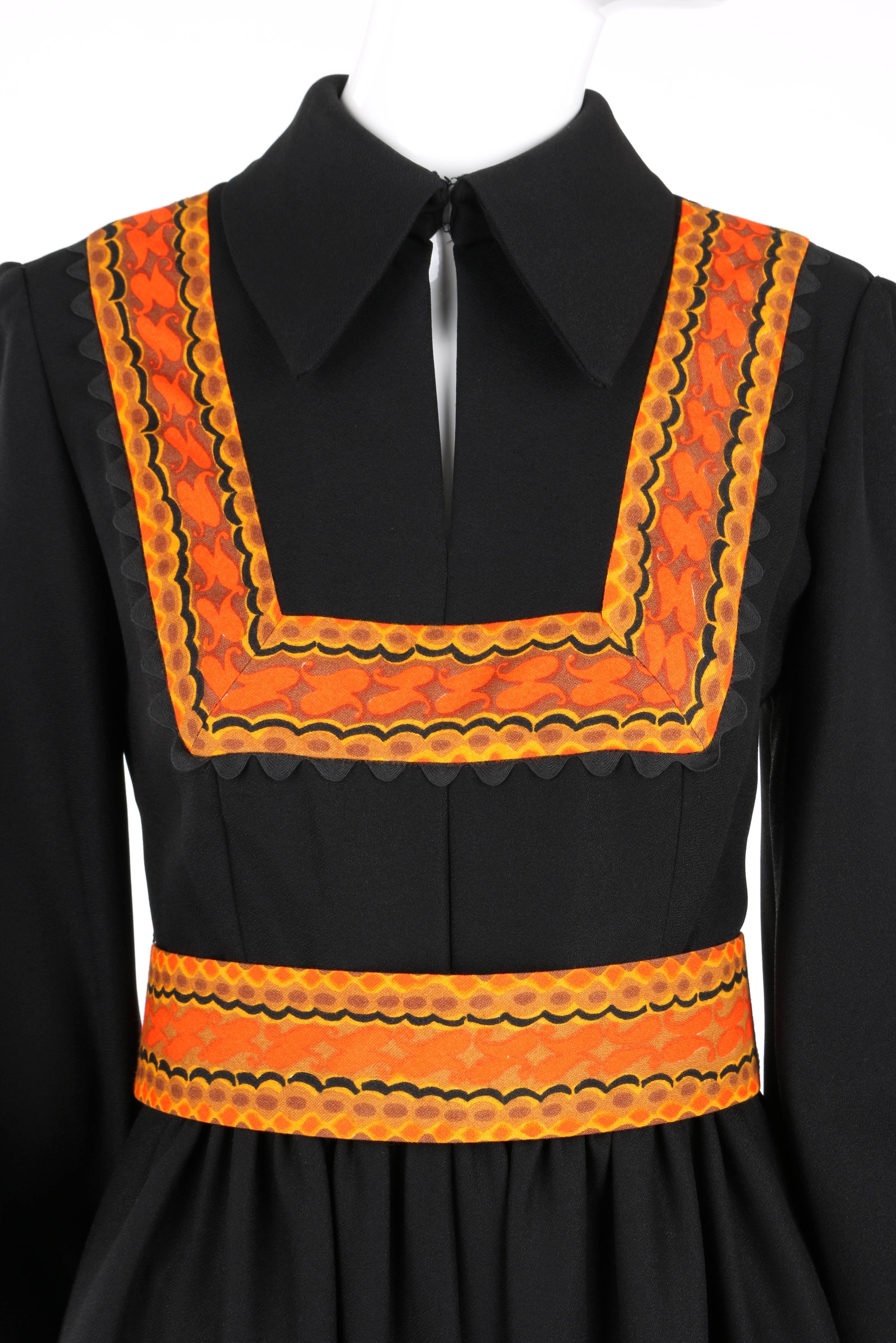 Women's OSCAR DE LA RENTA Boutique c.1970's Black Wool Crepe Long Sleeve Belted Jumpsuit