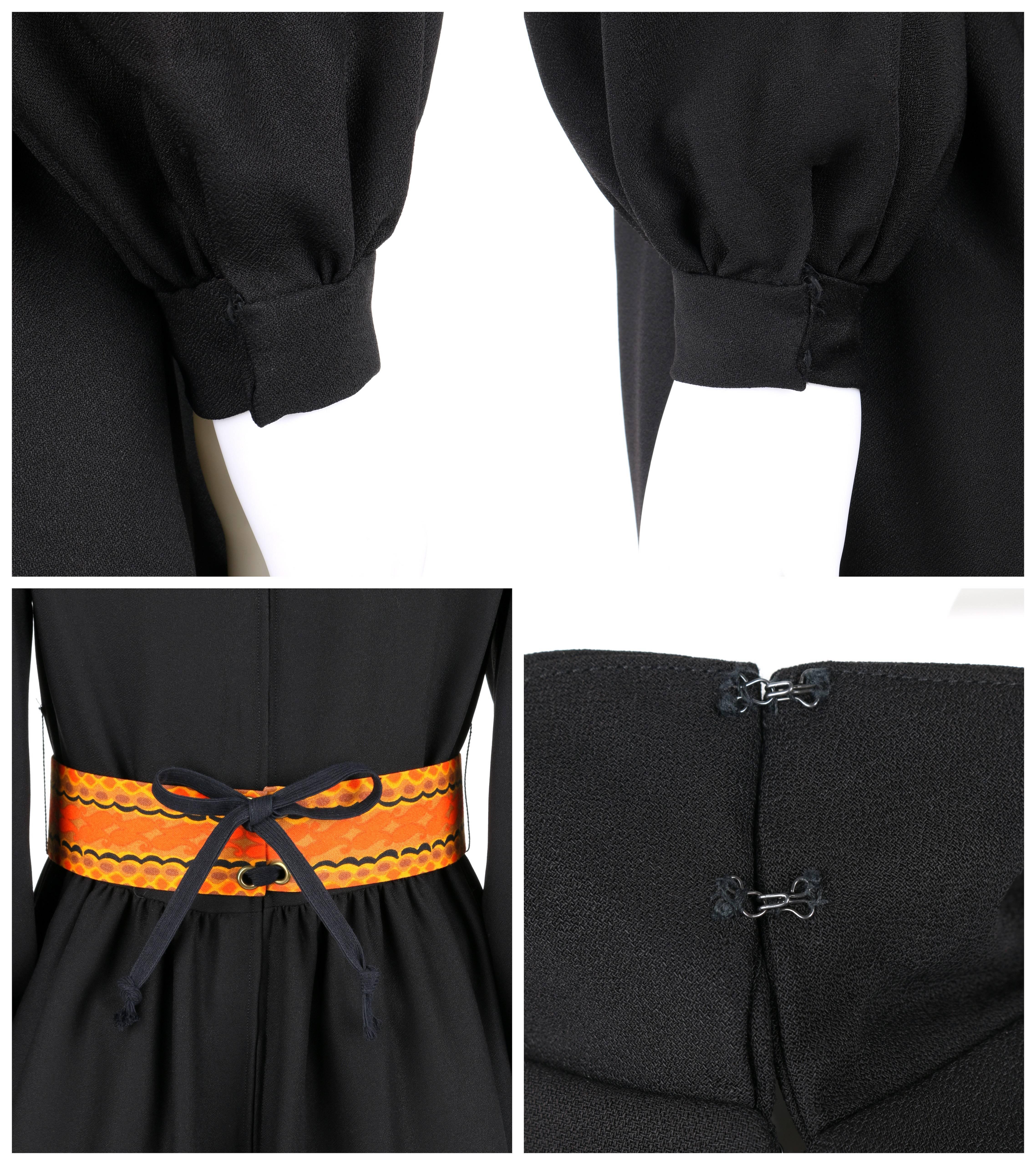 OSCAR DE LA RENTA Boutique c.1970's Black Wool Crepe Long Sleeve Belted Jumpsuit 2