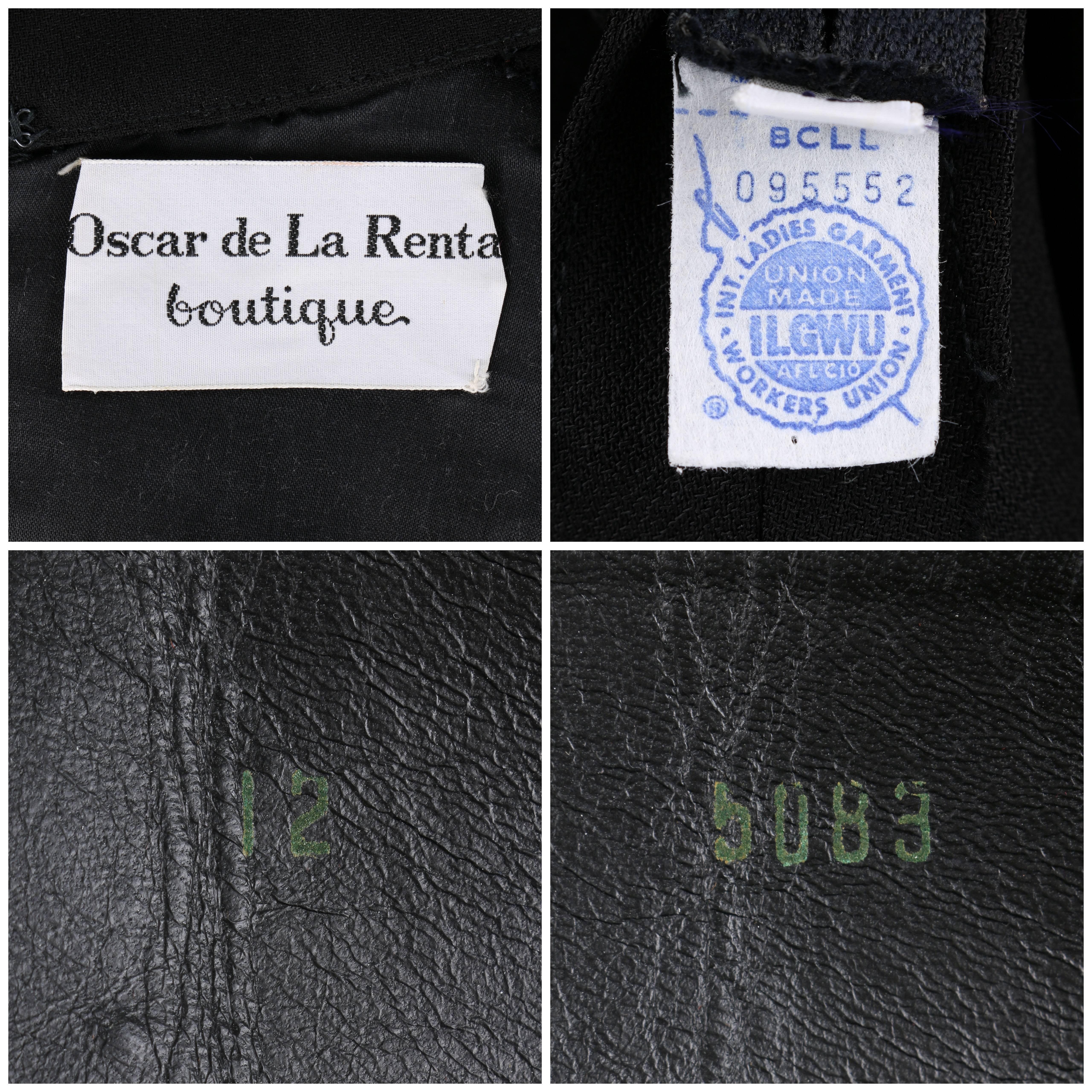 OSCAR DE LA RENTA Boutique c.1970's Black Wool Crepe Long Sleeve Belted Jumpsuit 3