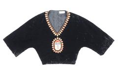 GUCCI c.1970s Black Crushed Velvet Bead Embellished Bohemian Cropped Blouse RARE